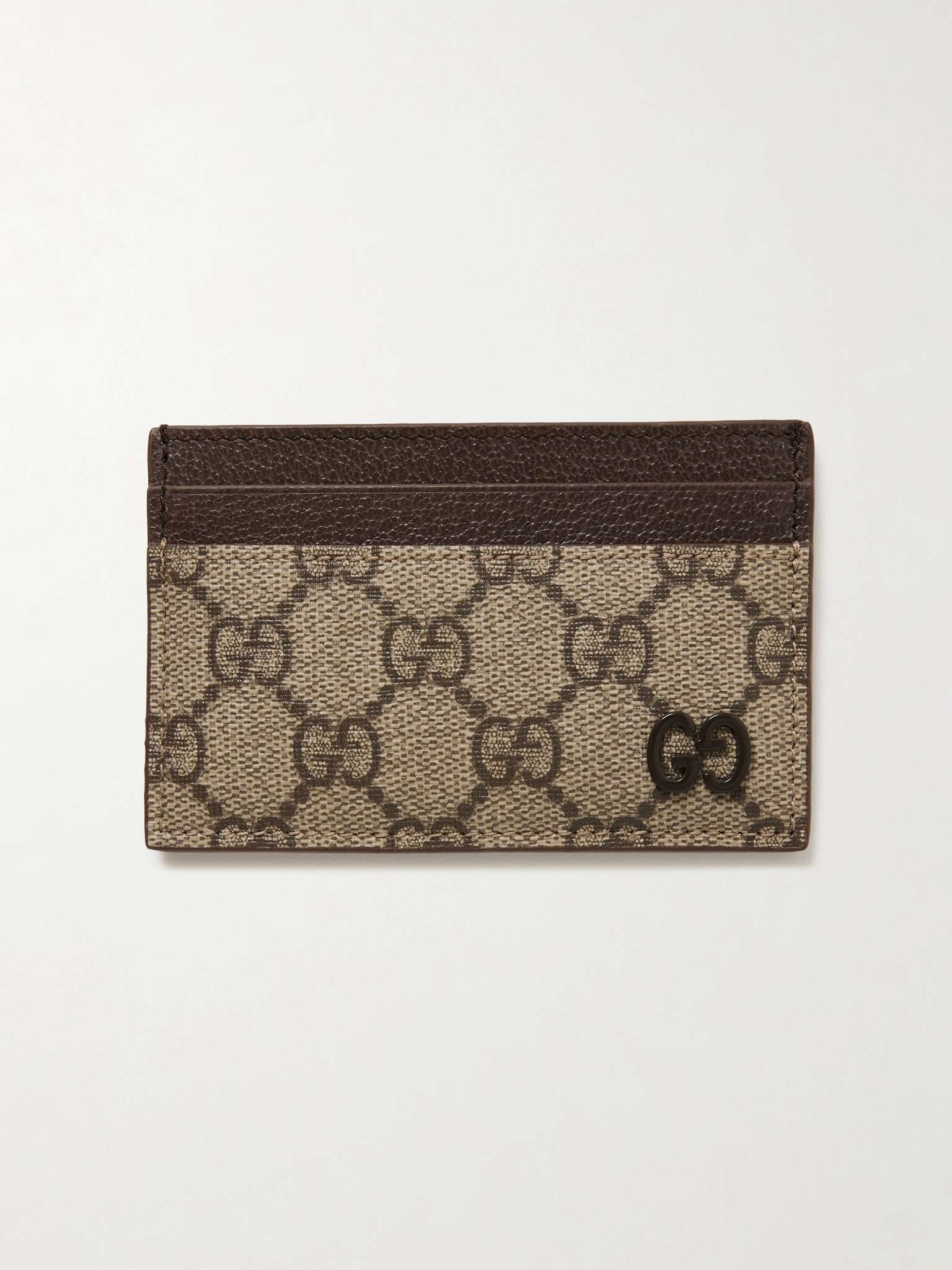 GG Supreme Monogrammed Coated-Canvas and Pebble-Grain Leather Cardholder - 1