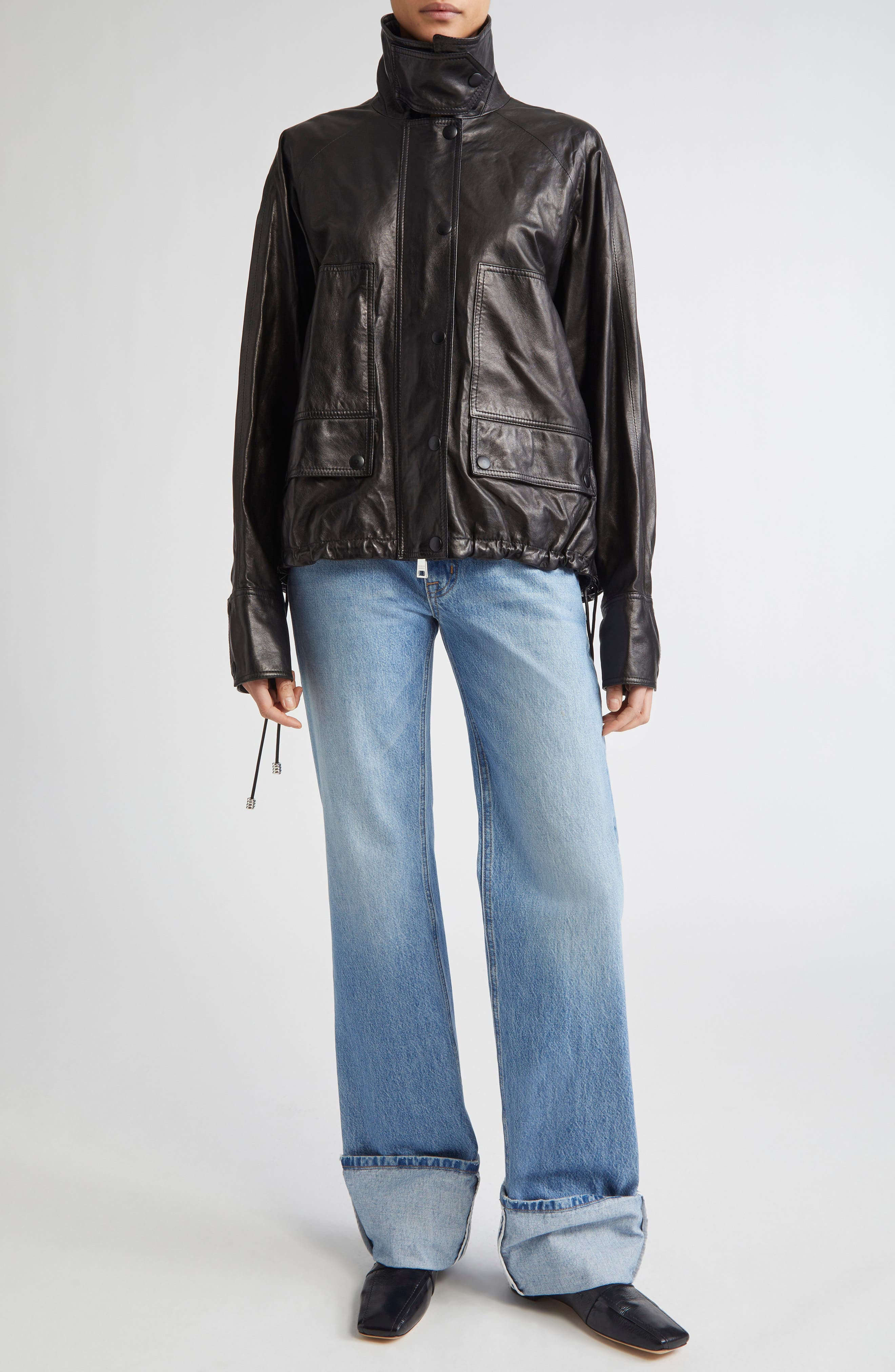 Brandon Maxwell The Harper Balloon Lambskin Leather Jacket in Black at Nordstrom - 7