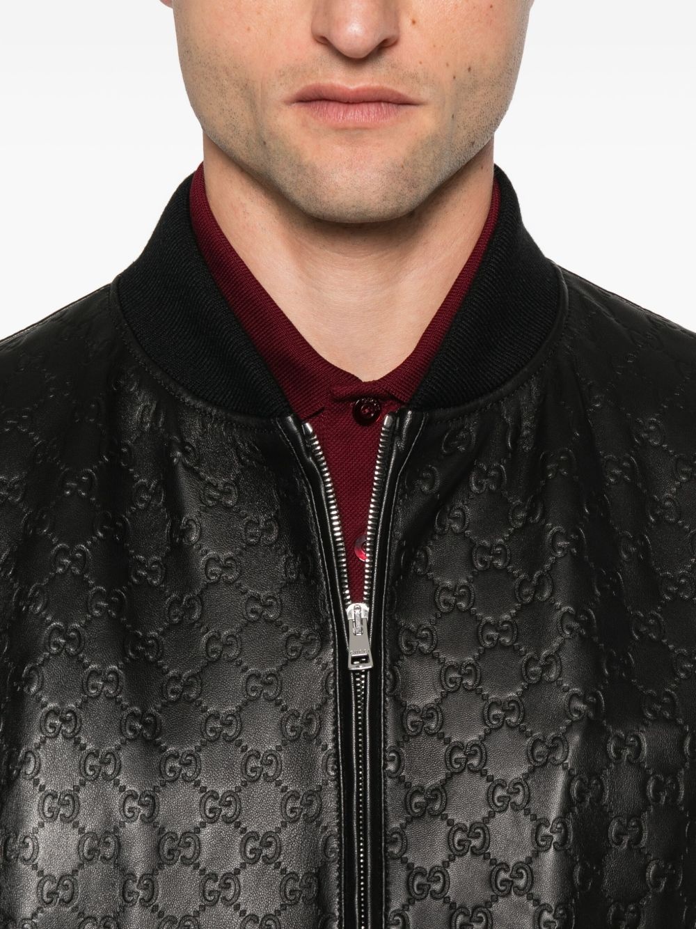 embossed GG leather bomber jacket - 5