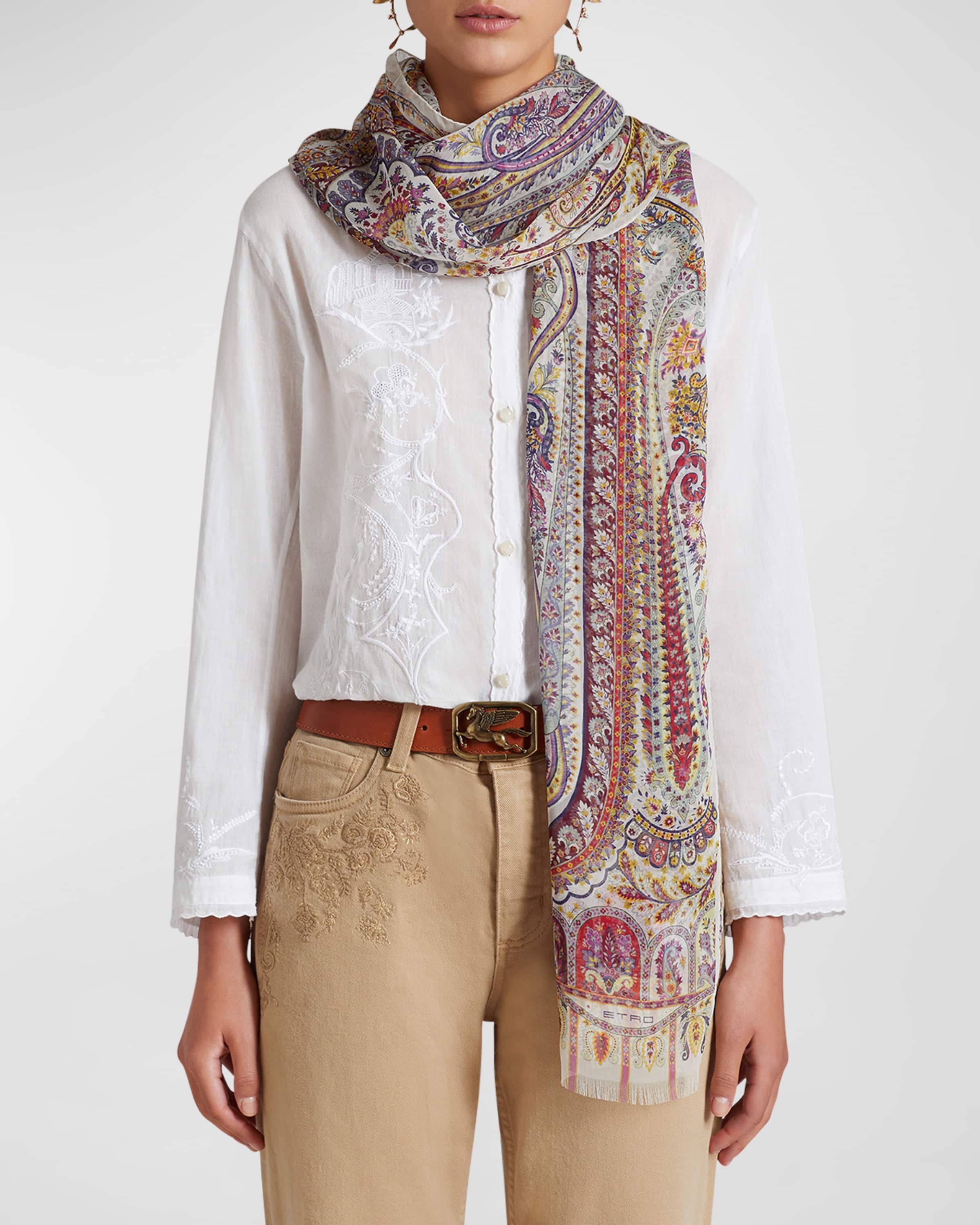 Paisley & Floral Silk Scarf - 1