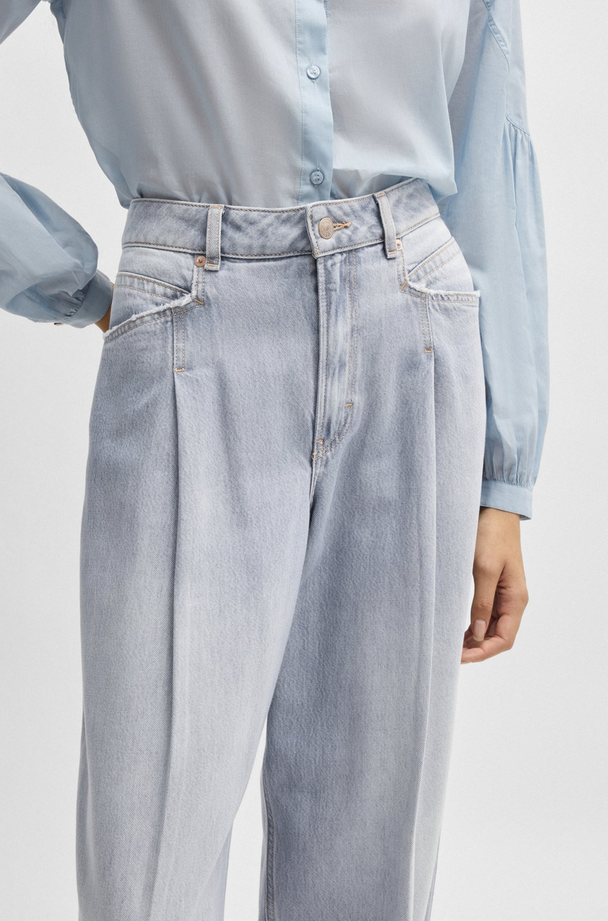 WIDE-LEG JEANS IN GRAY DENIM WITH FRONT PLEATS - 5