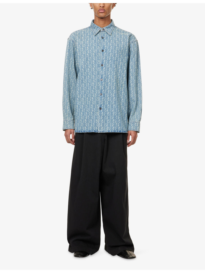 Dries Van Noten Pointed-Collar Graphic-Pattern Denim Shirt outlook