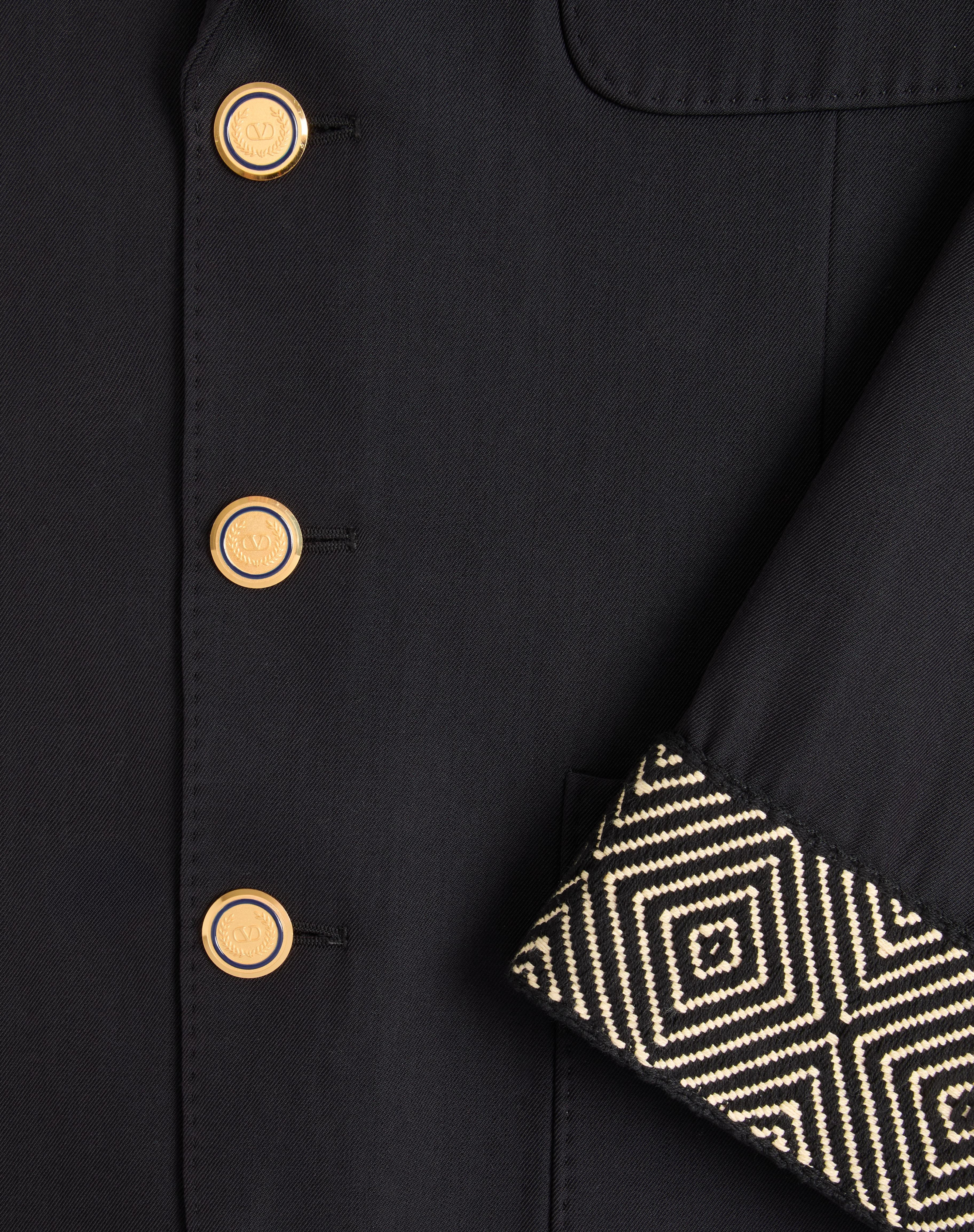 SINGLE-BREASTED WOOL AND COTTON JACKET WITH JACQUARD TRIMMINGS - 7