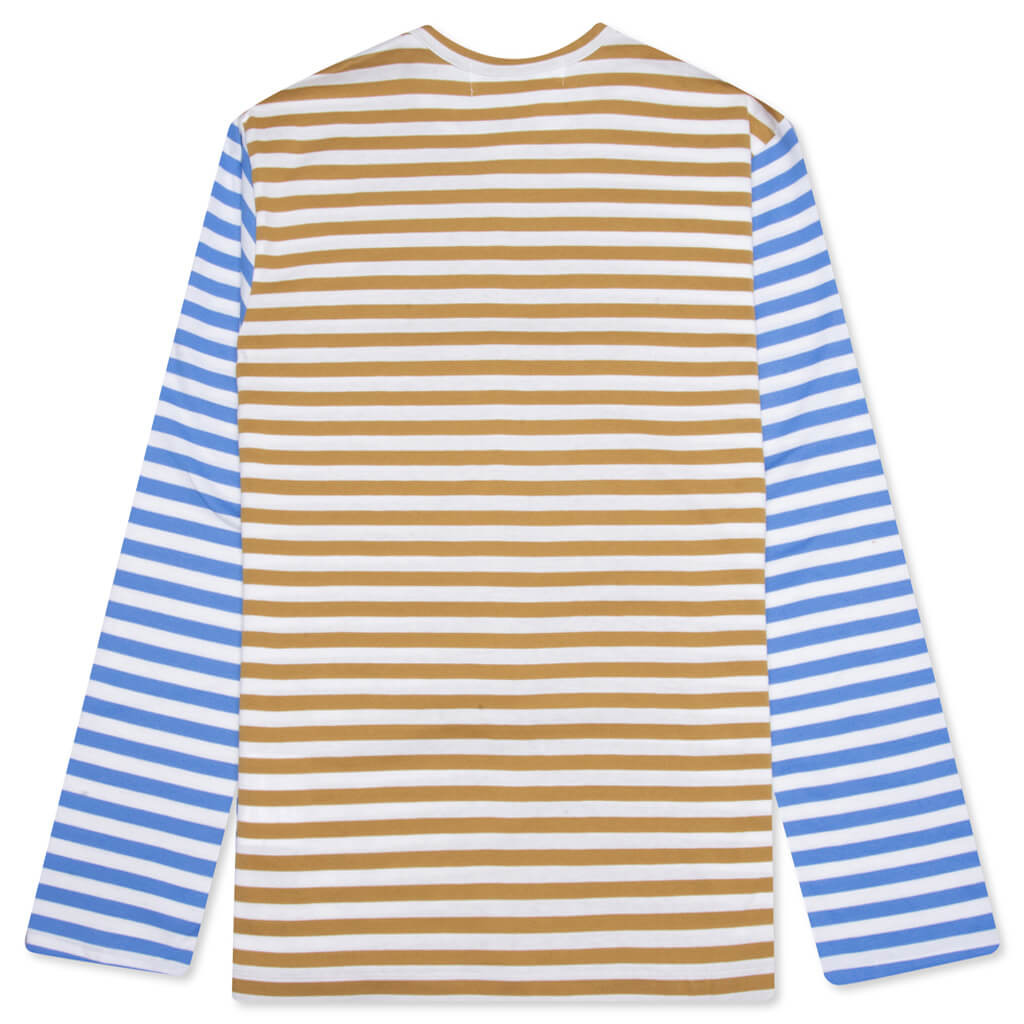 COMME DES GARCONS PLAY BI-COLOR STRIPE T-SHIRT - OLIVE/BLUE - 2