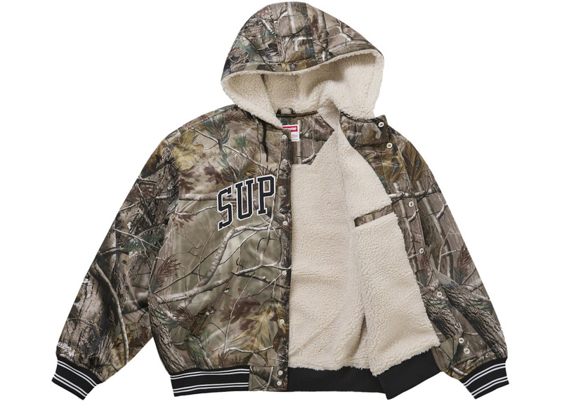 Supreme Supreme Mitchell & Ness Lined Hooded Satin Varsity Jacket Realtree AP Camo outlook