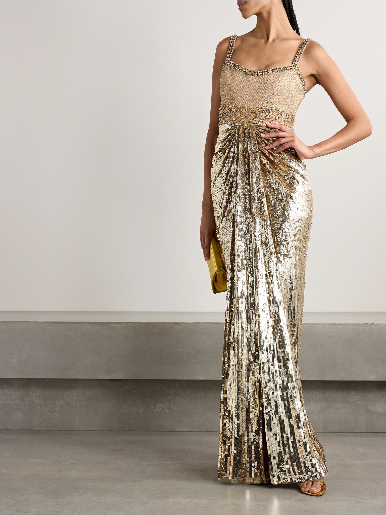 Only You draped embellished tulle gown Gold - 2