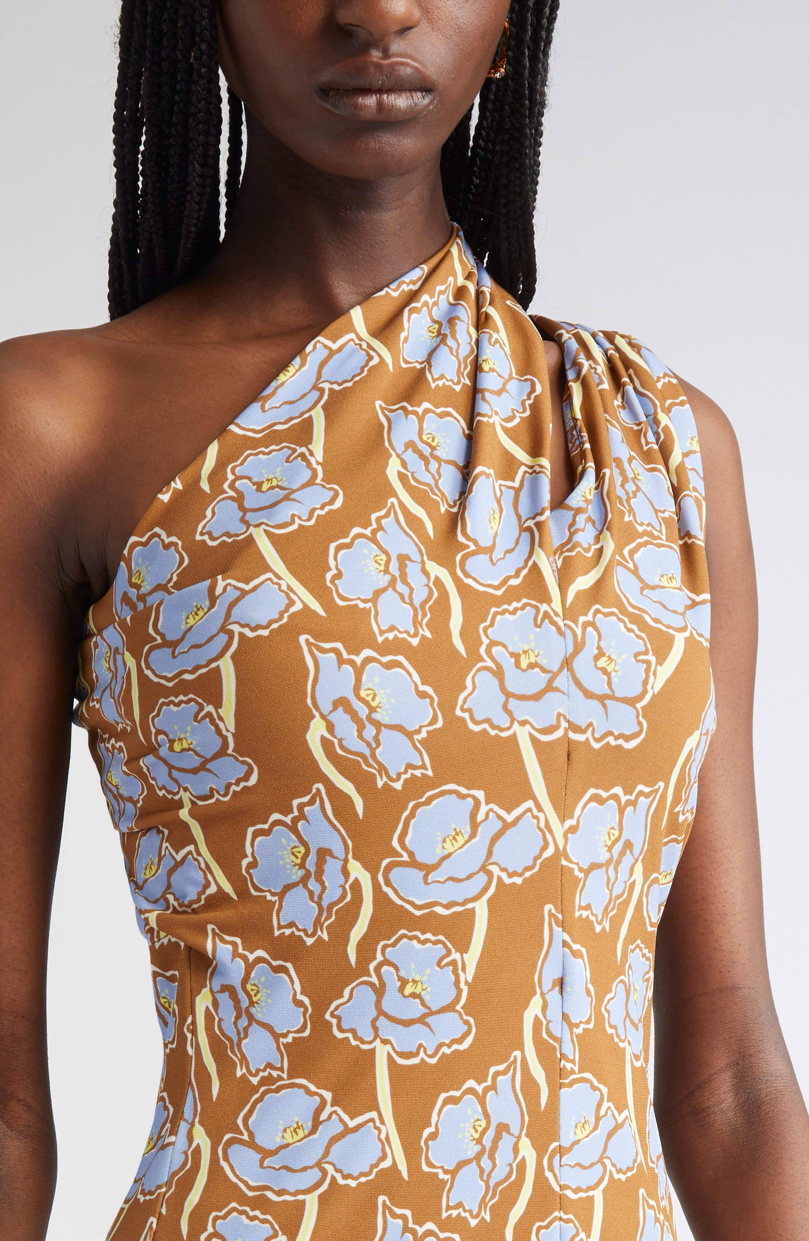 Versace One-Shoulder Stretch Crepe Jersey Cocktail Dress in Tobacco Powder Blue at Nordstrom - 4