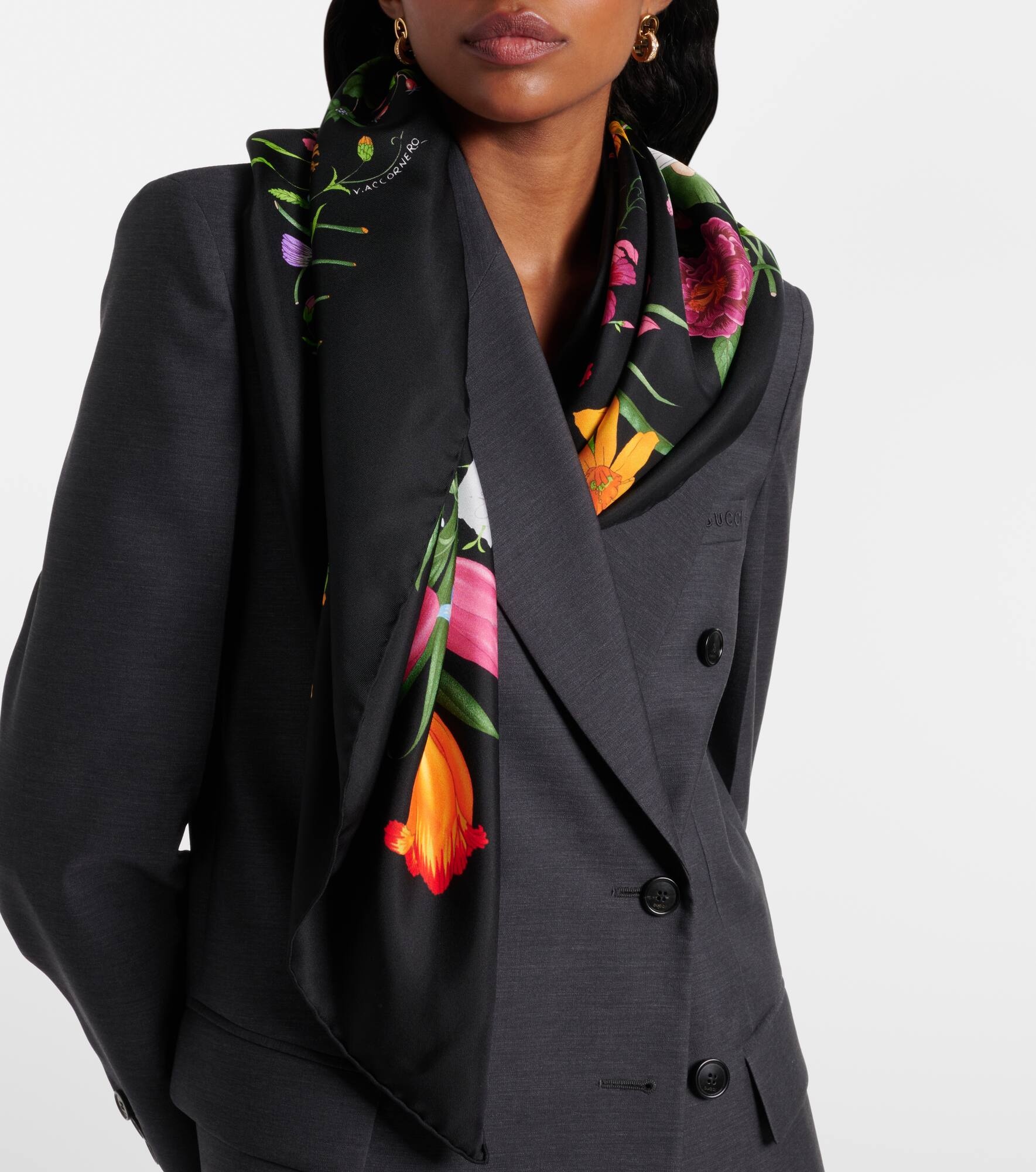 Floral silk twill scarf - 2