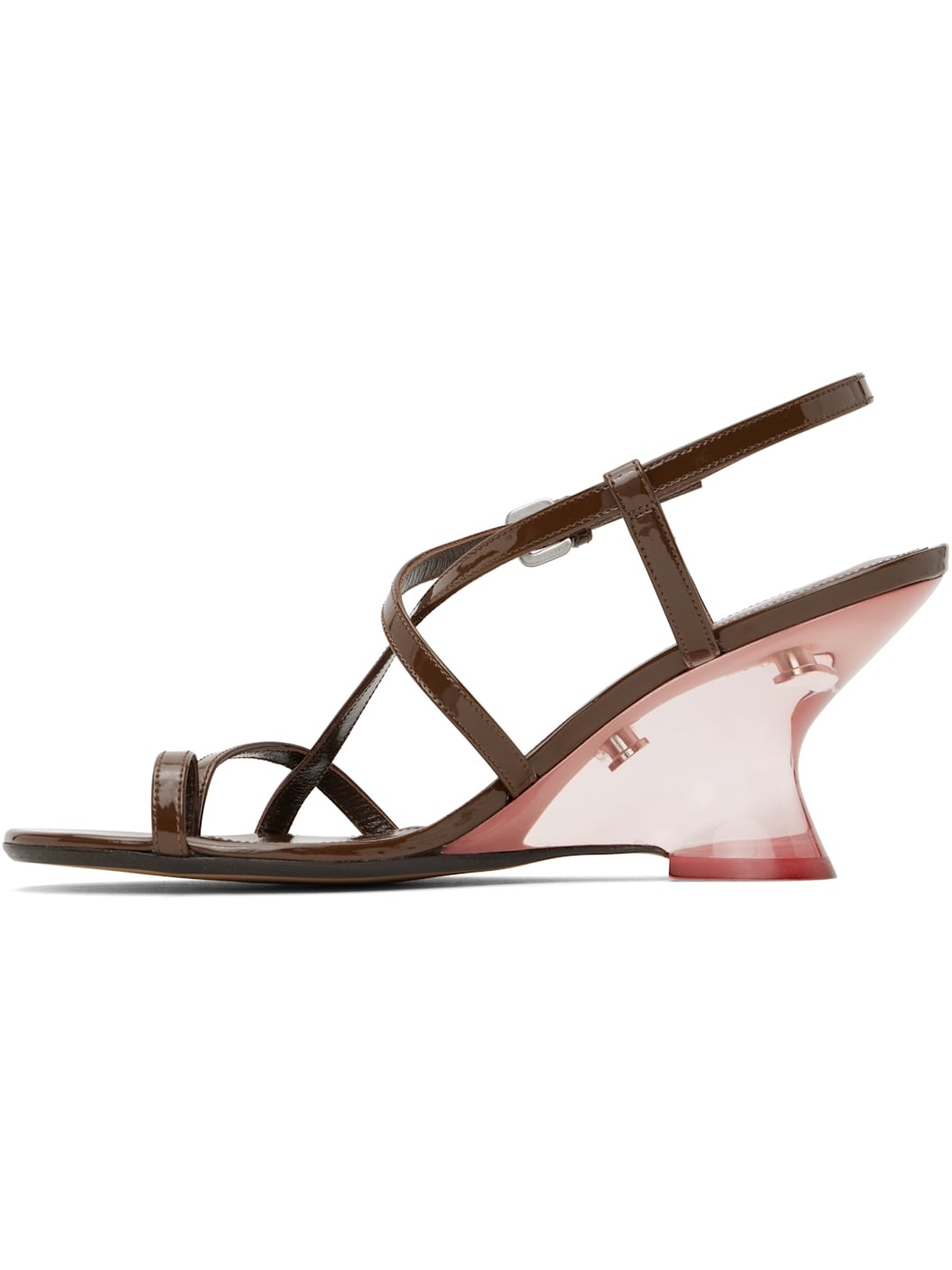 Brown Patent Leather Heeled Sandals - 3