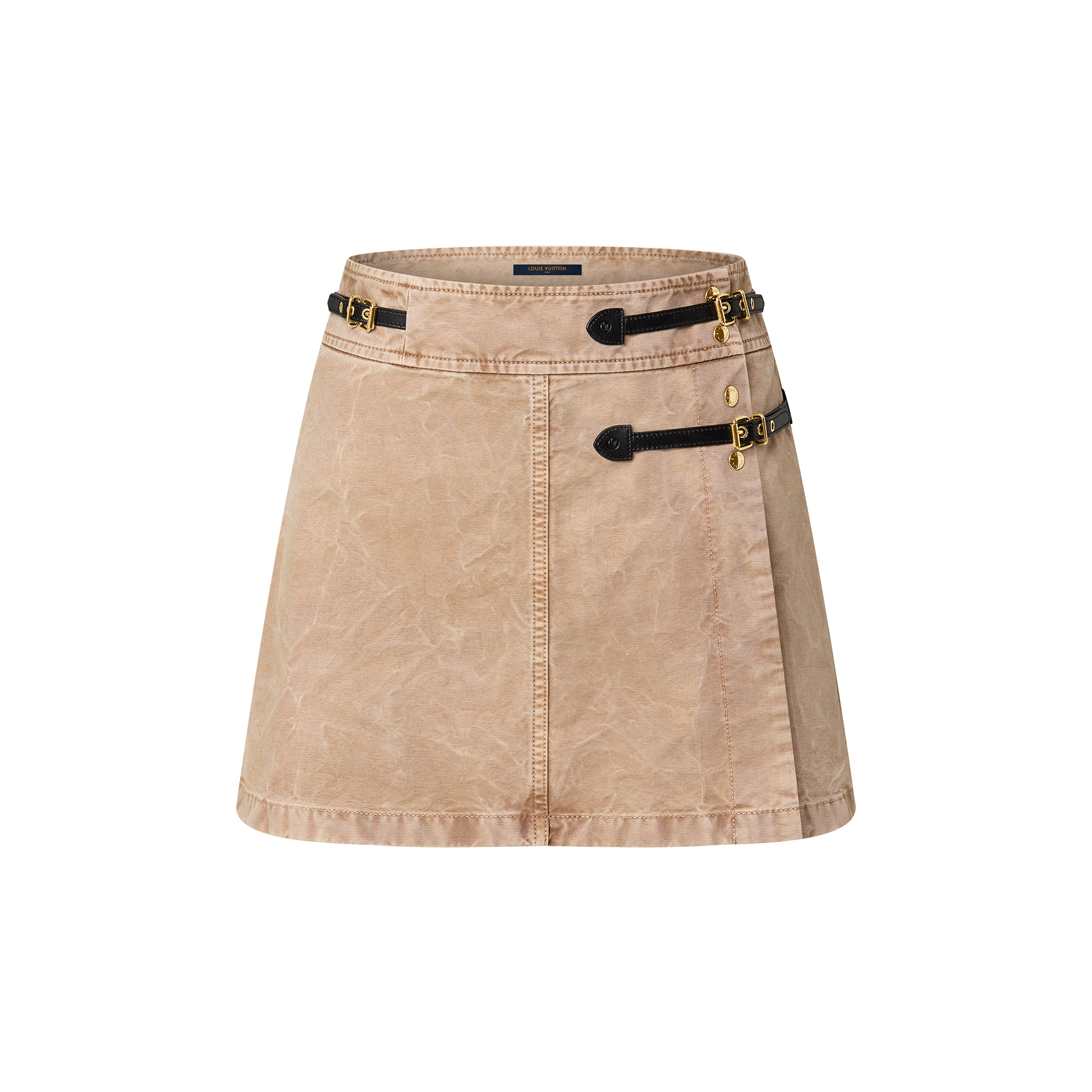 Washed Denim Strap Detail Mini Wrap Skirt - 1