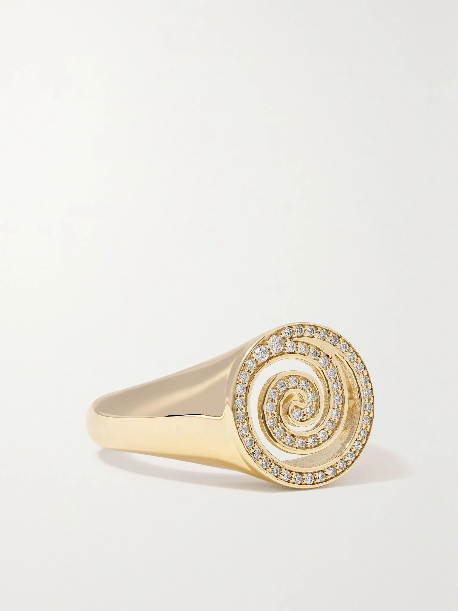 Spiral 14-karat gold diamond signet ring Gold - 1