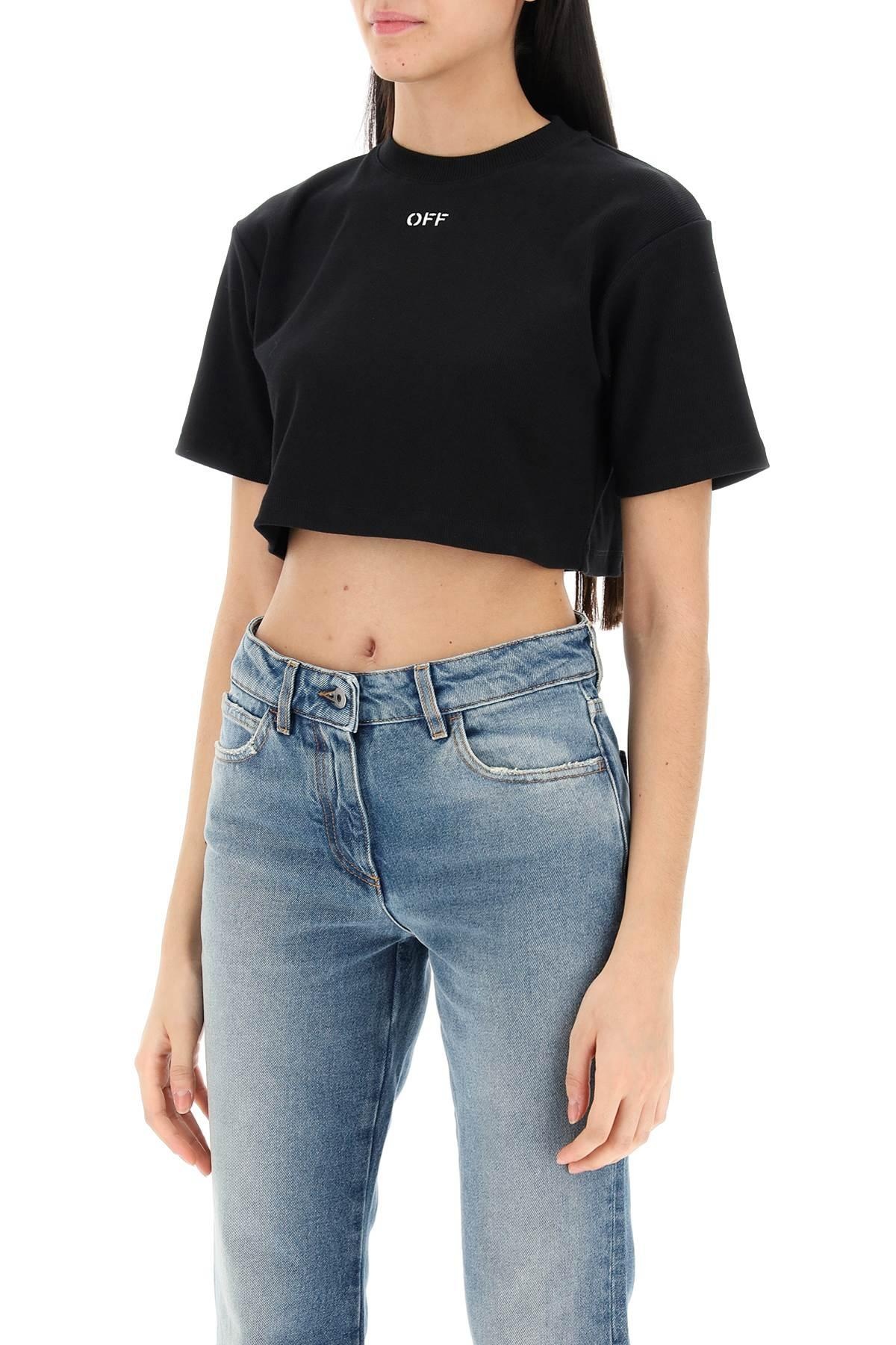 Cropped T-shirt with OFF embroidery - 5