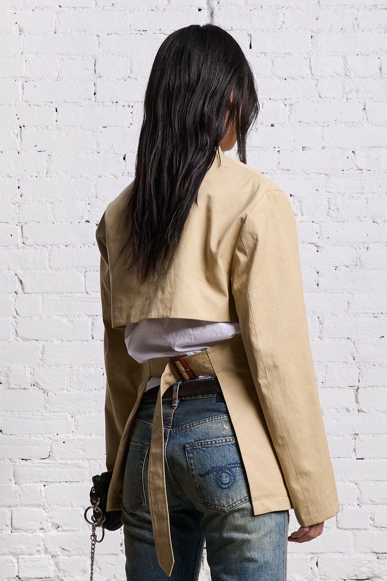 DOUBLE BREASTED OPEN BACK BLAZER - LIGHT KHAKI - 6
