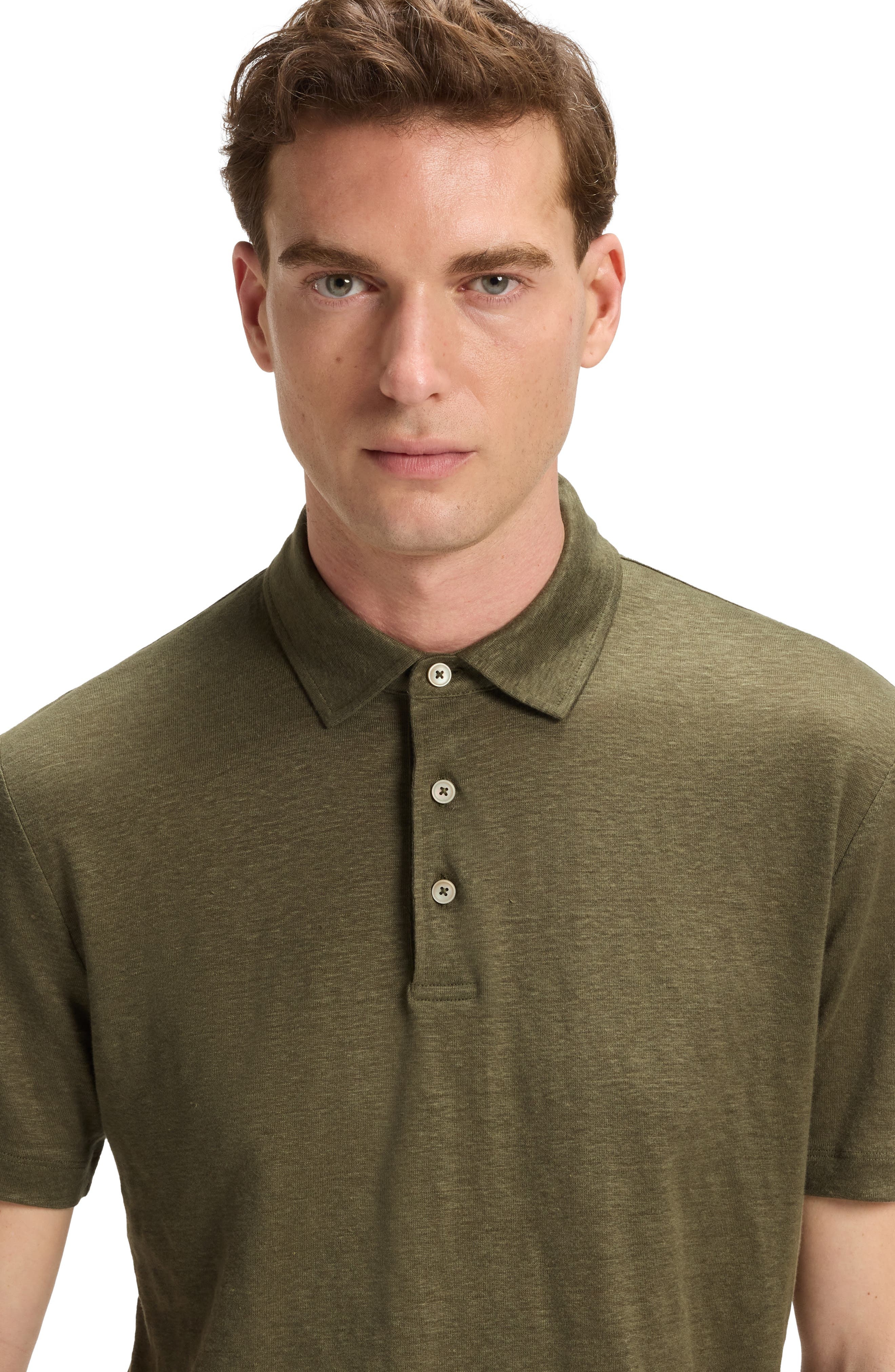 BOSS Parris Linen Polo in Medium Green at Nordstrom - 3