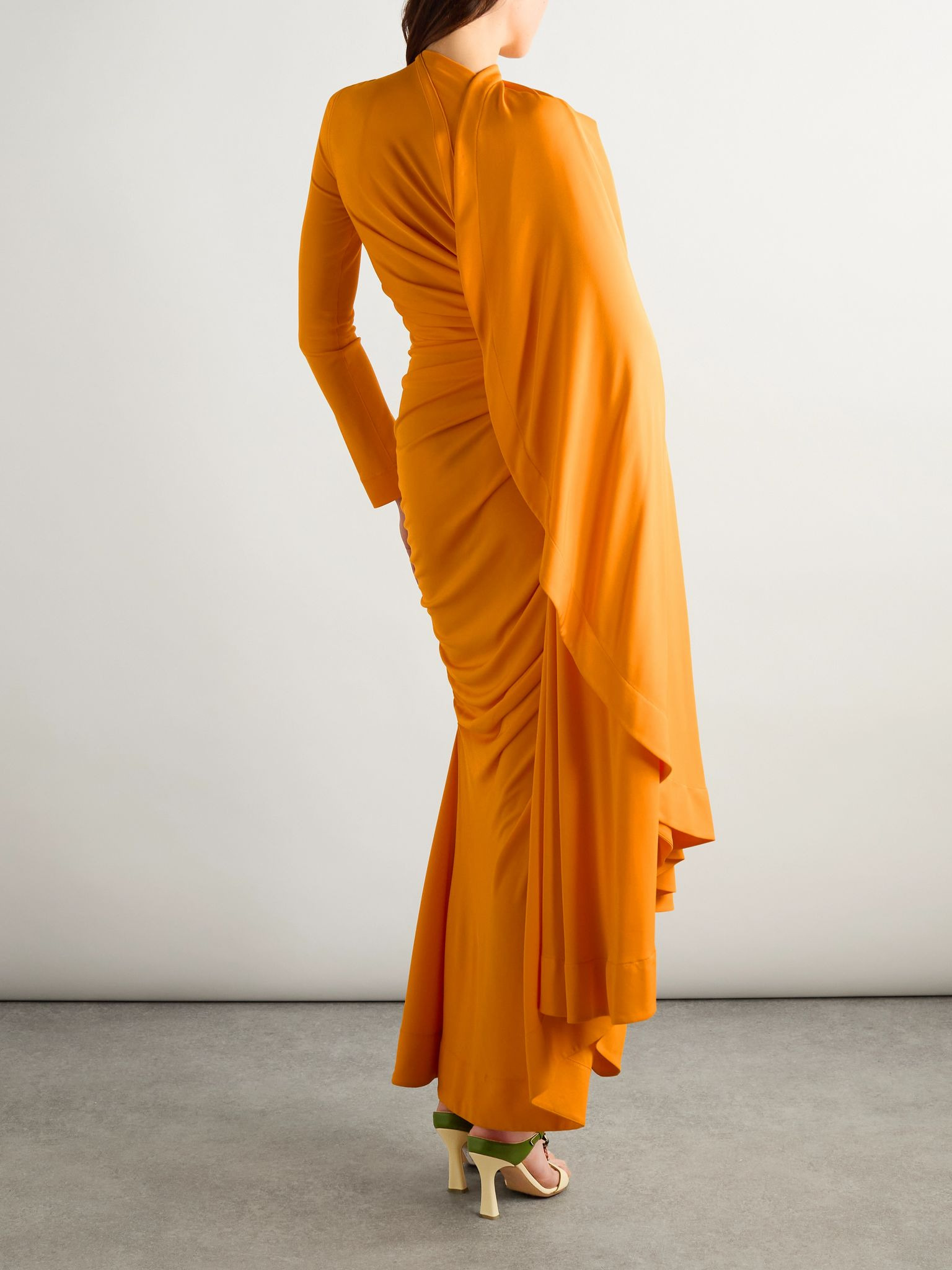 Draped gathered jersey maxi dress Bright orange - 4