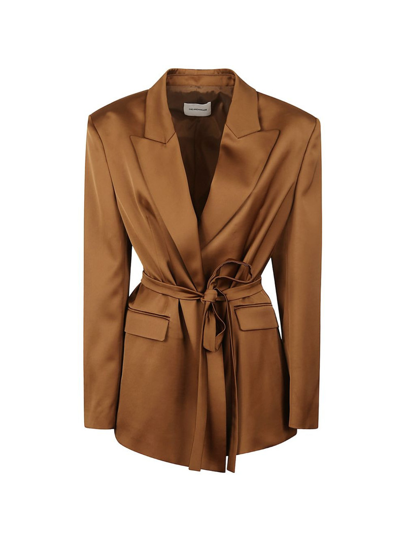 belted satin-finish jacket 1