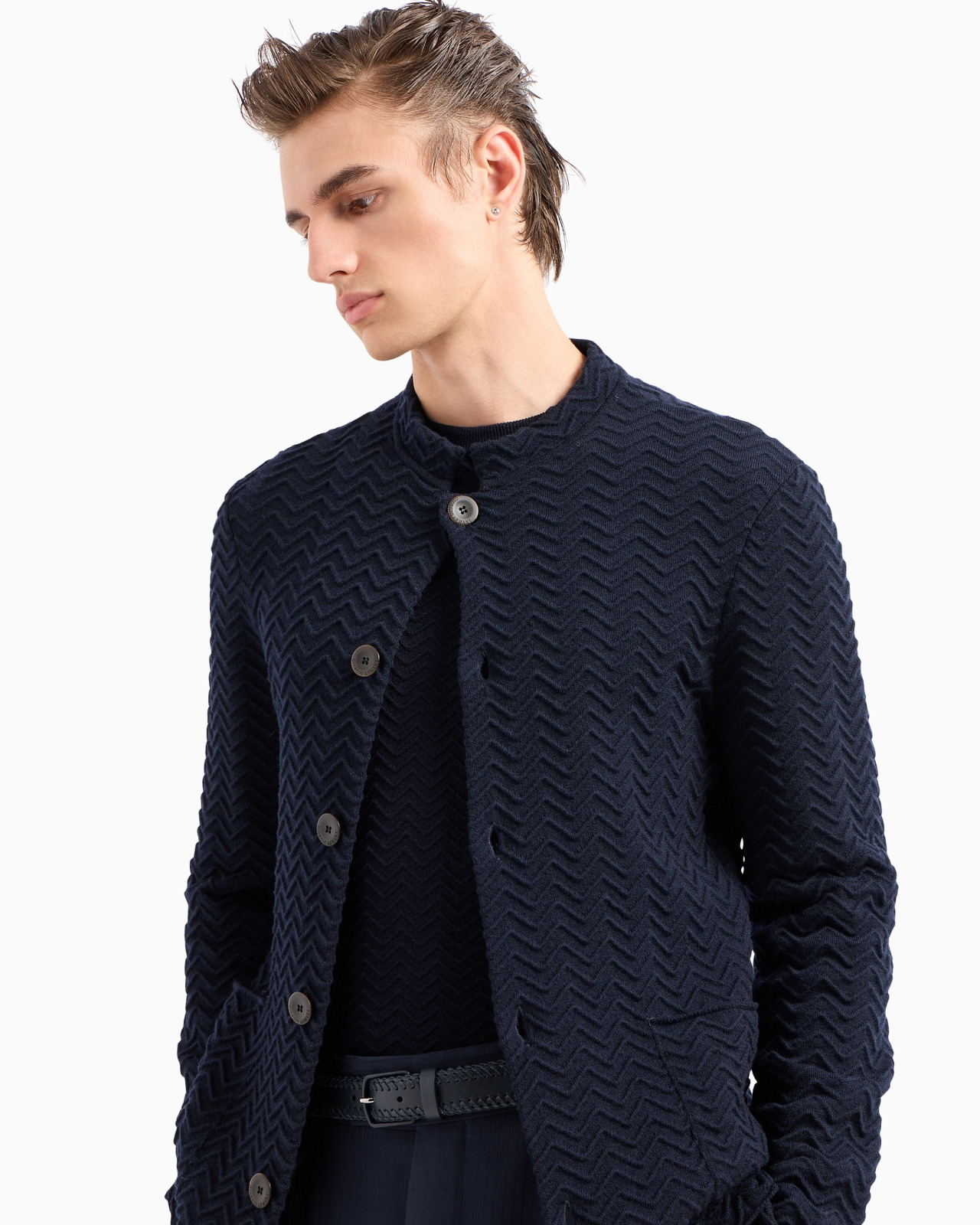 Single-breasted jacket in chevron Ottoman wool - 5