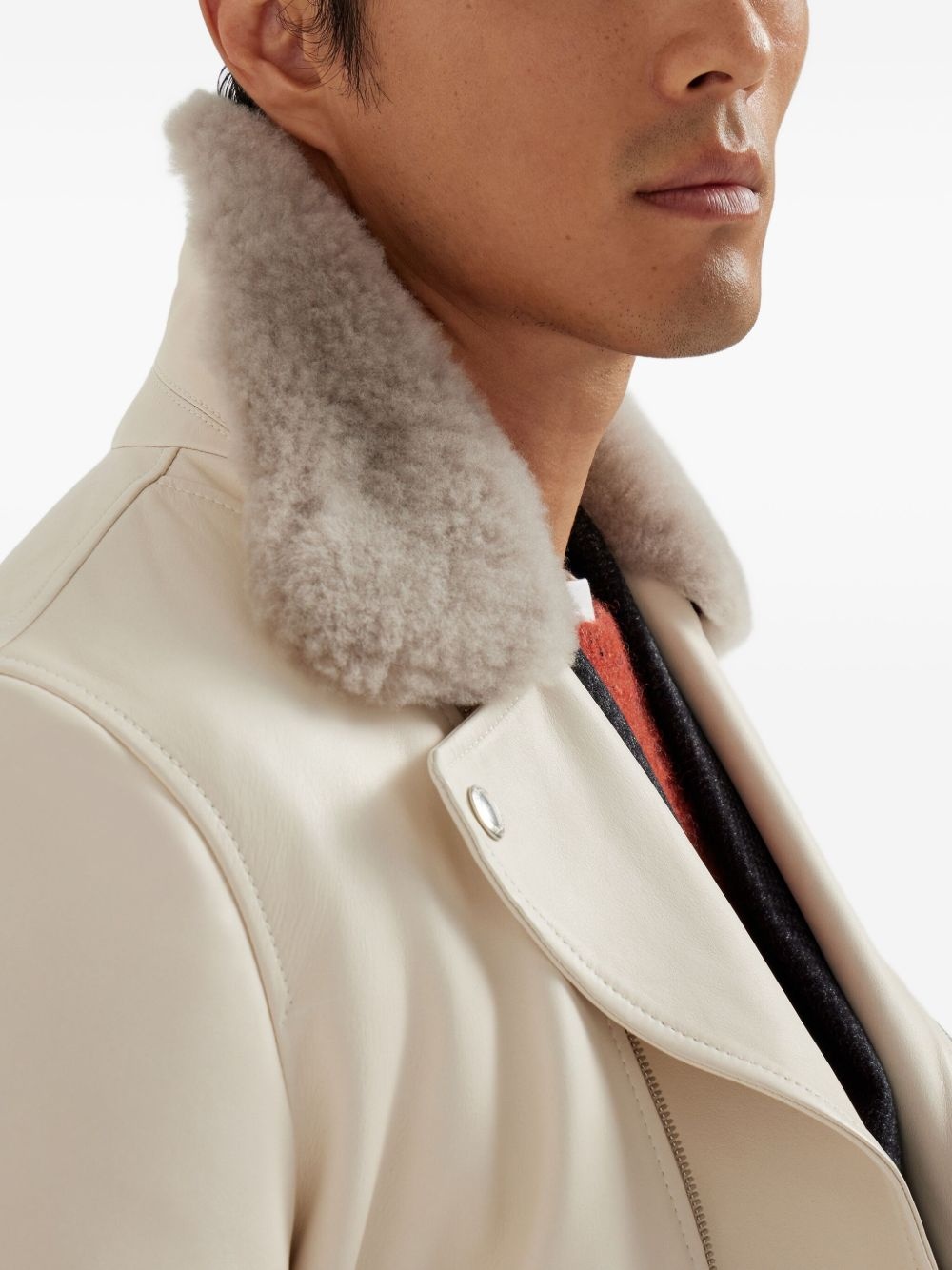 fur-collar leather jacket - 6