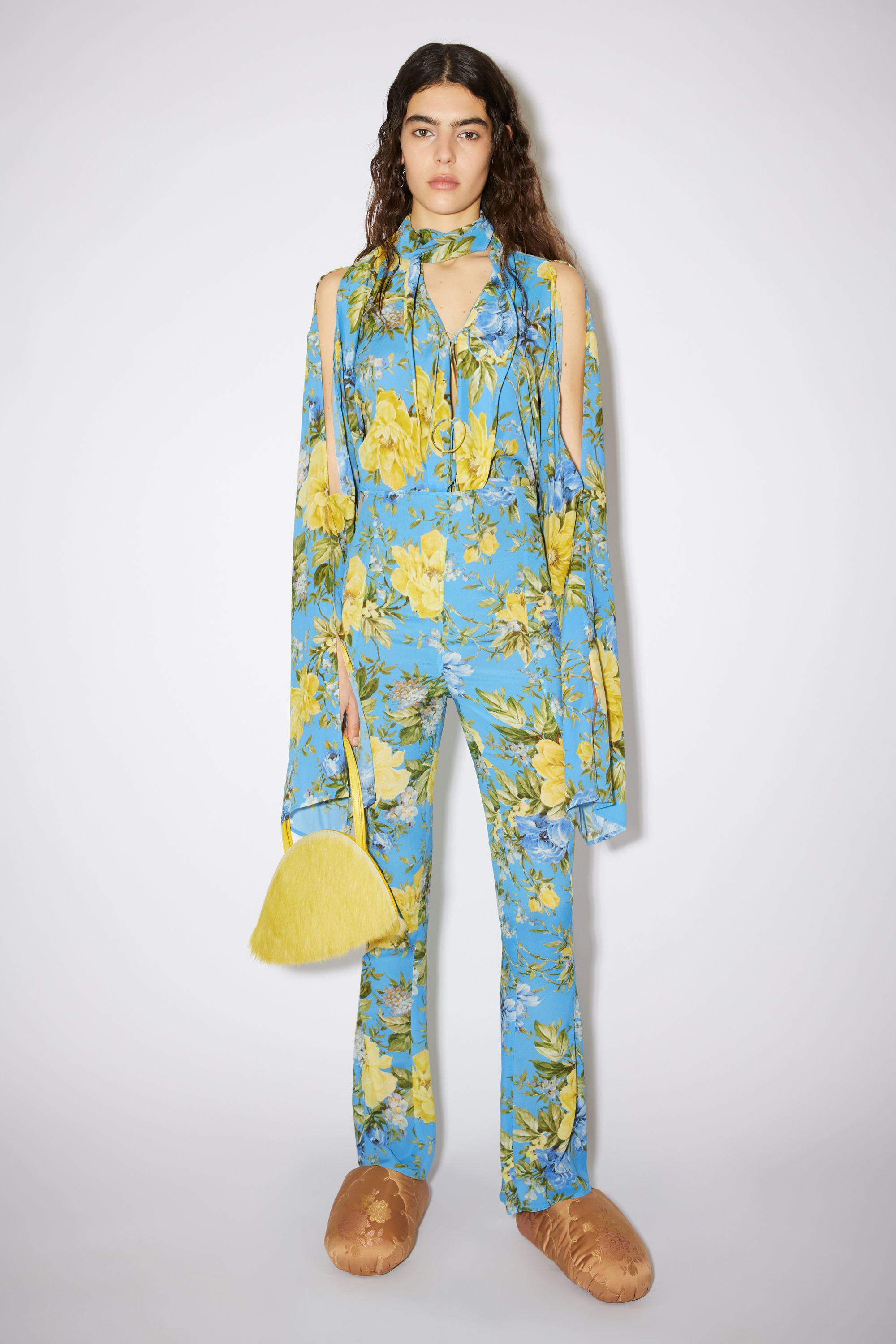 Flower print flared trousers - Blue - 2