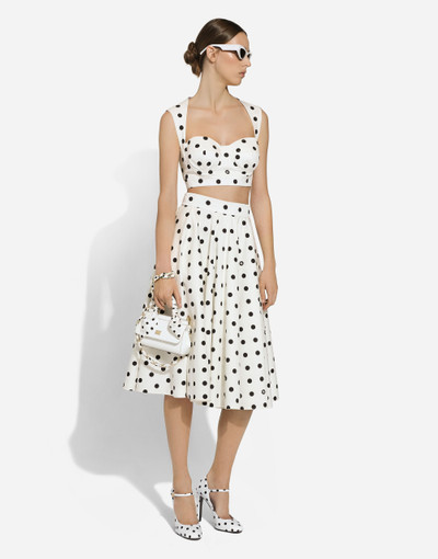 Dolce & Gabbana Cotton drill calf-length circle skirt with polka-dot print outlook