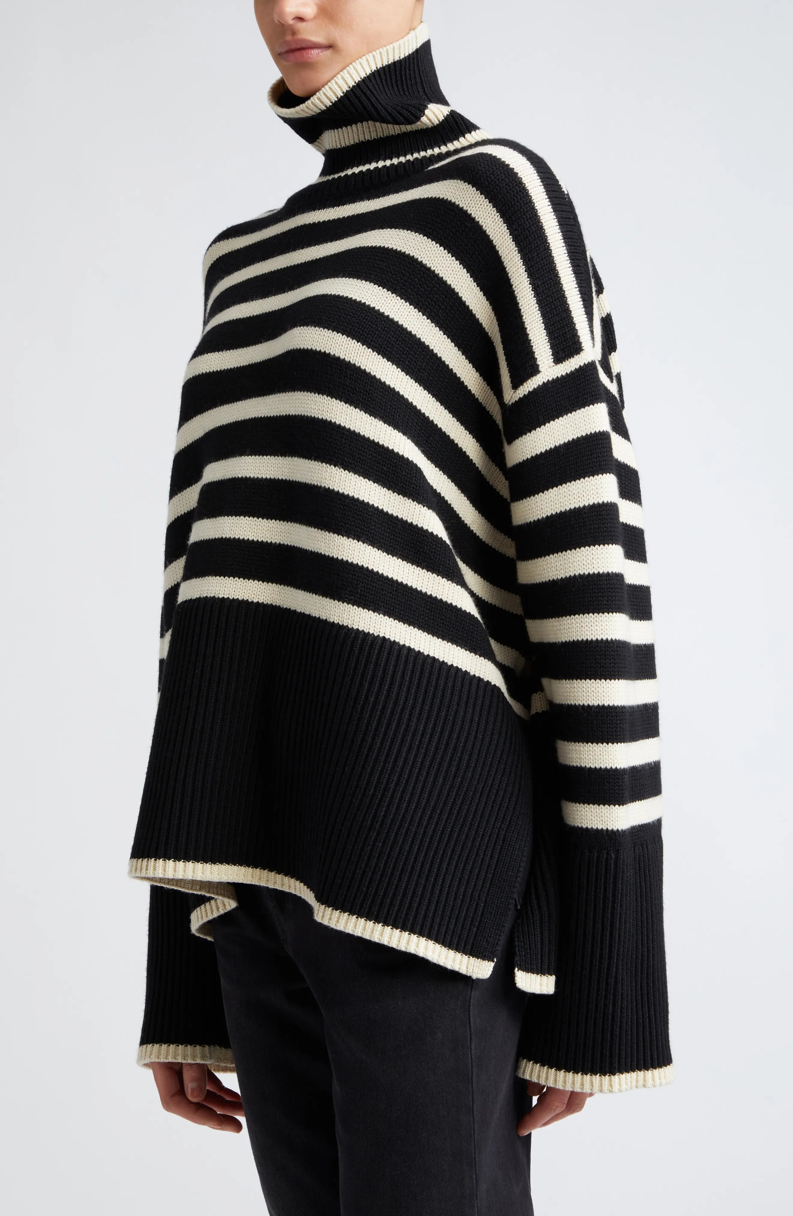 Stripe Wool Blend Turtleneck Sweater - 4