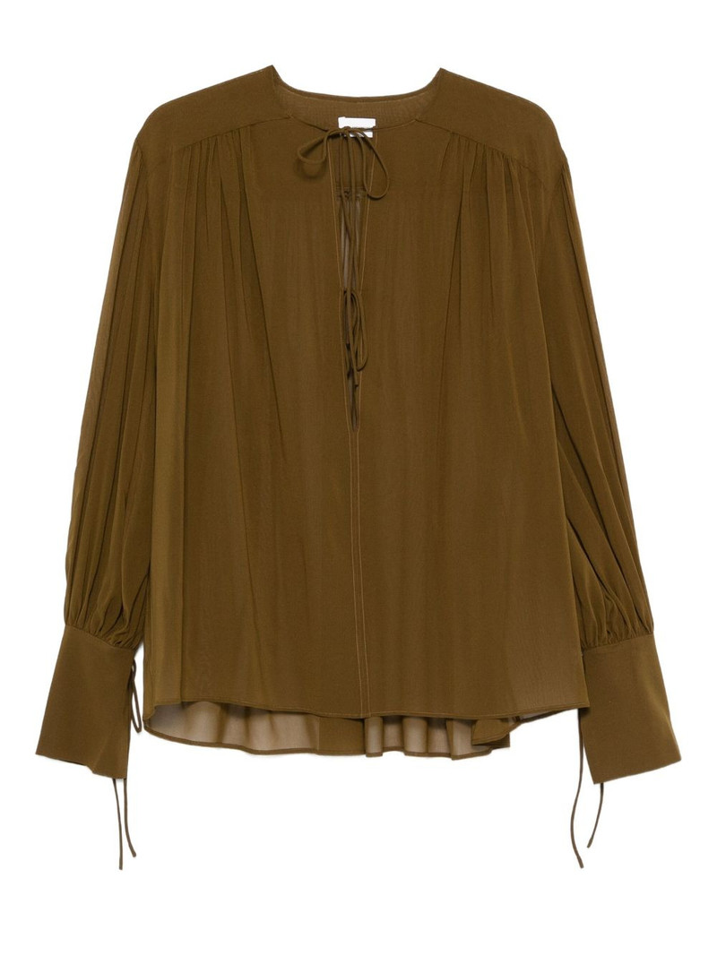 tie-neck gathered blouse 1