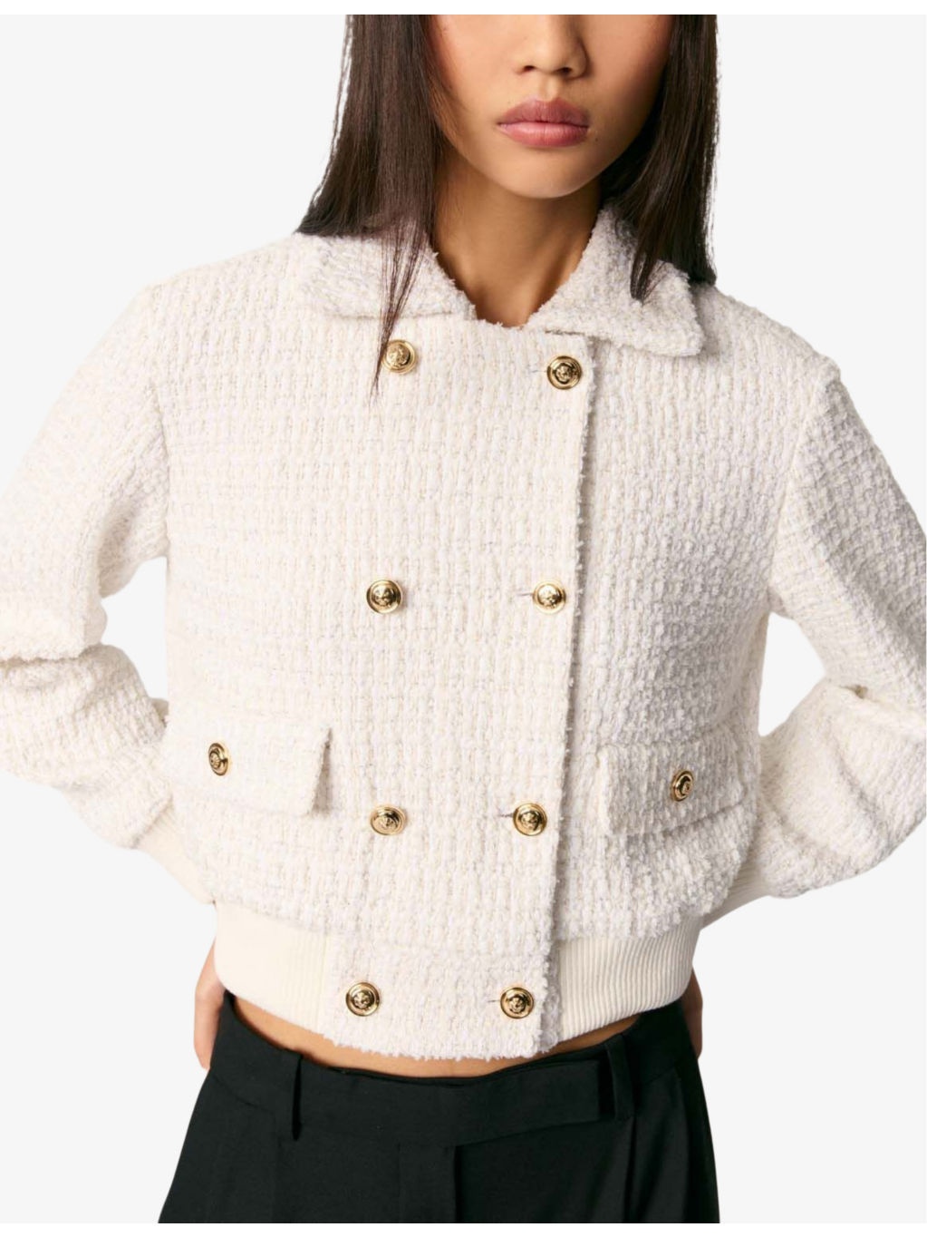 Button-down ribbed-hem tweed jacket - 5