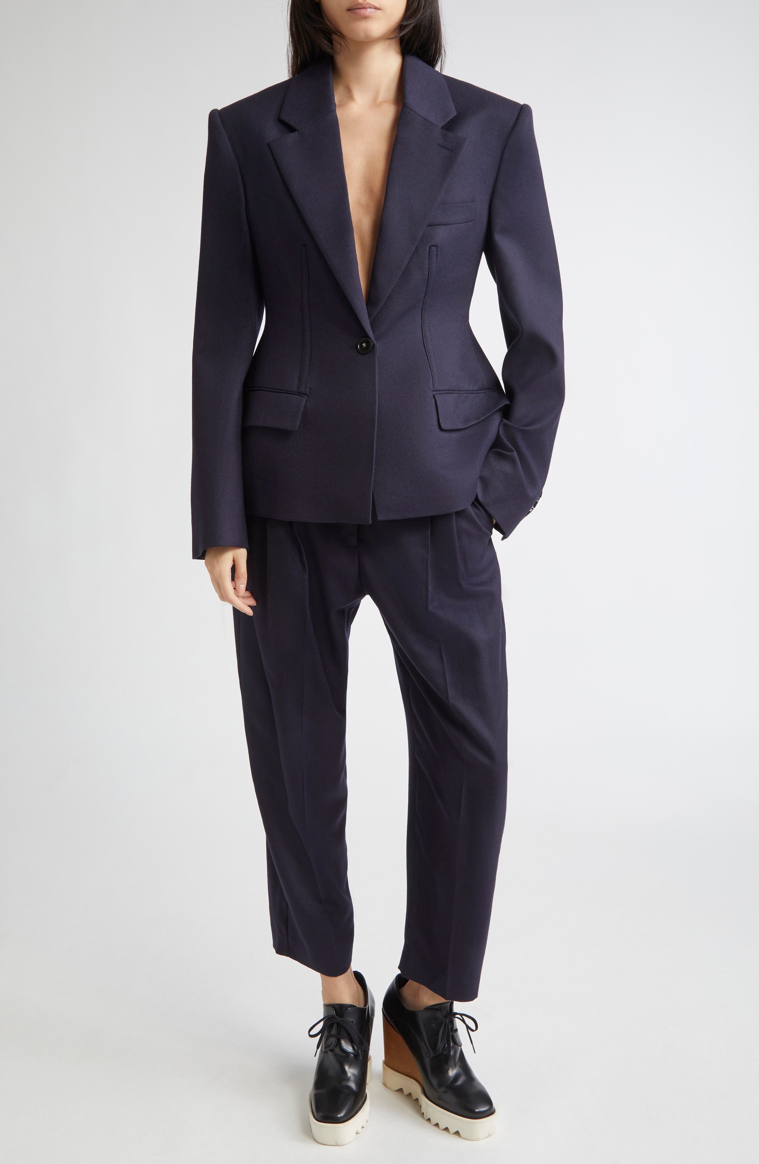 Stella McCartney Pleated Wide Leg Wool Crop Trousers in 4000 - 2