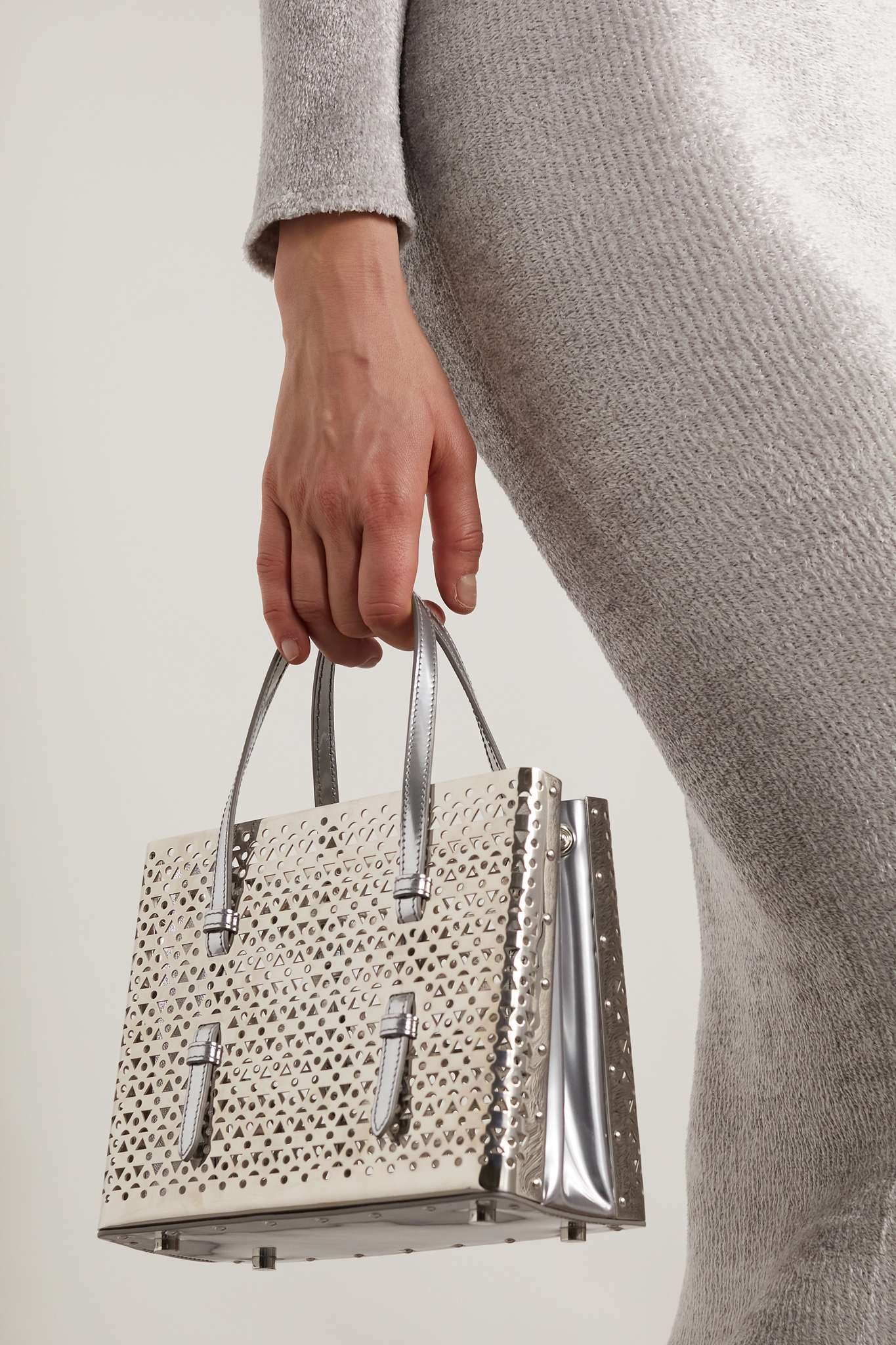 Mina 20 small laser-cut mirrored-leather tote - 6