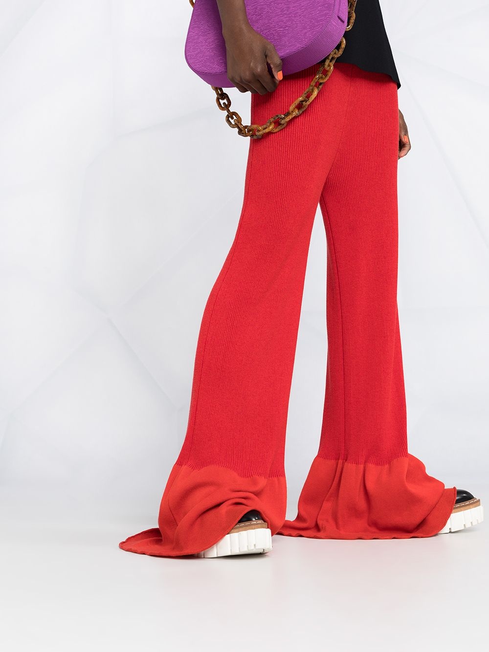 rib-knit long-length trousers - 3