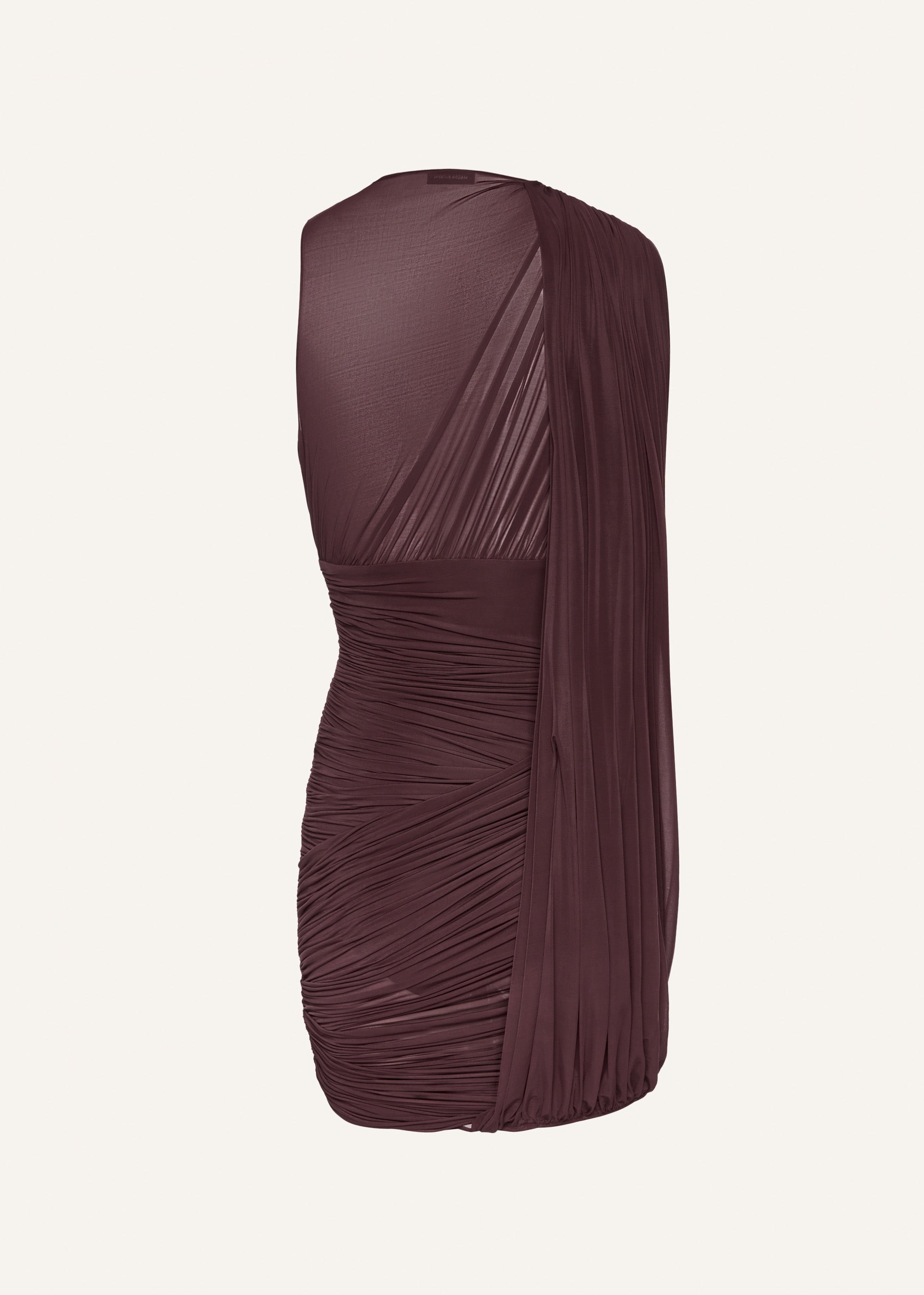 Sheer draped mini dress in bordeaux - 2