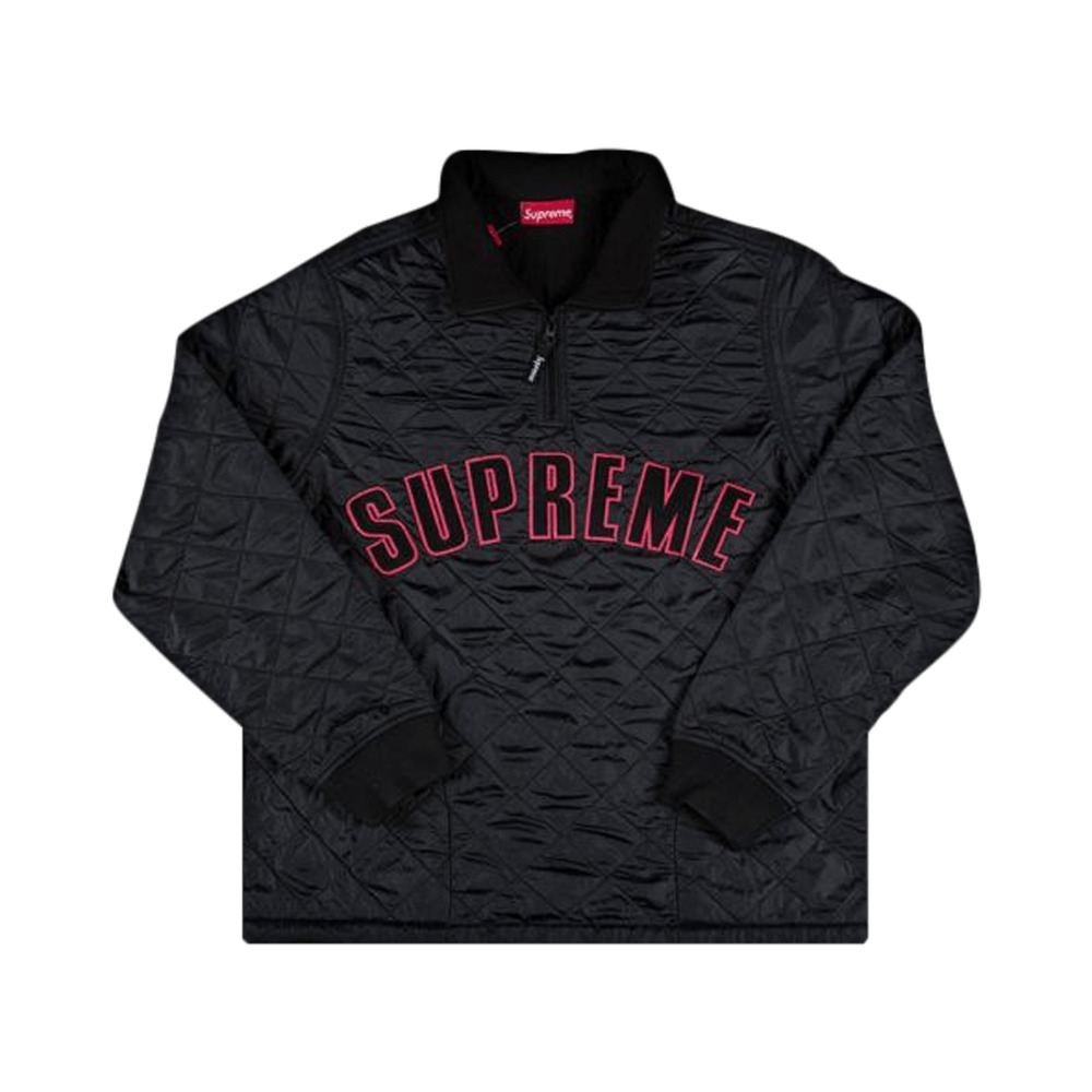 Supreme Arc Logo Quilted Half Zip Pullover 'Black' - 1