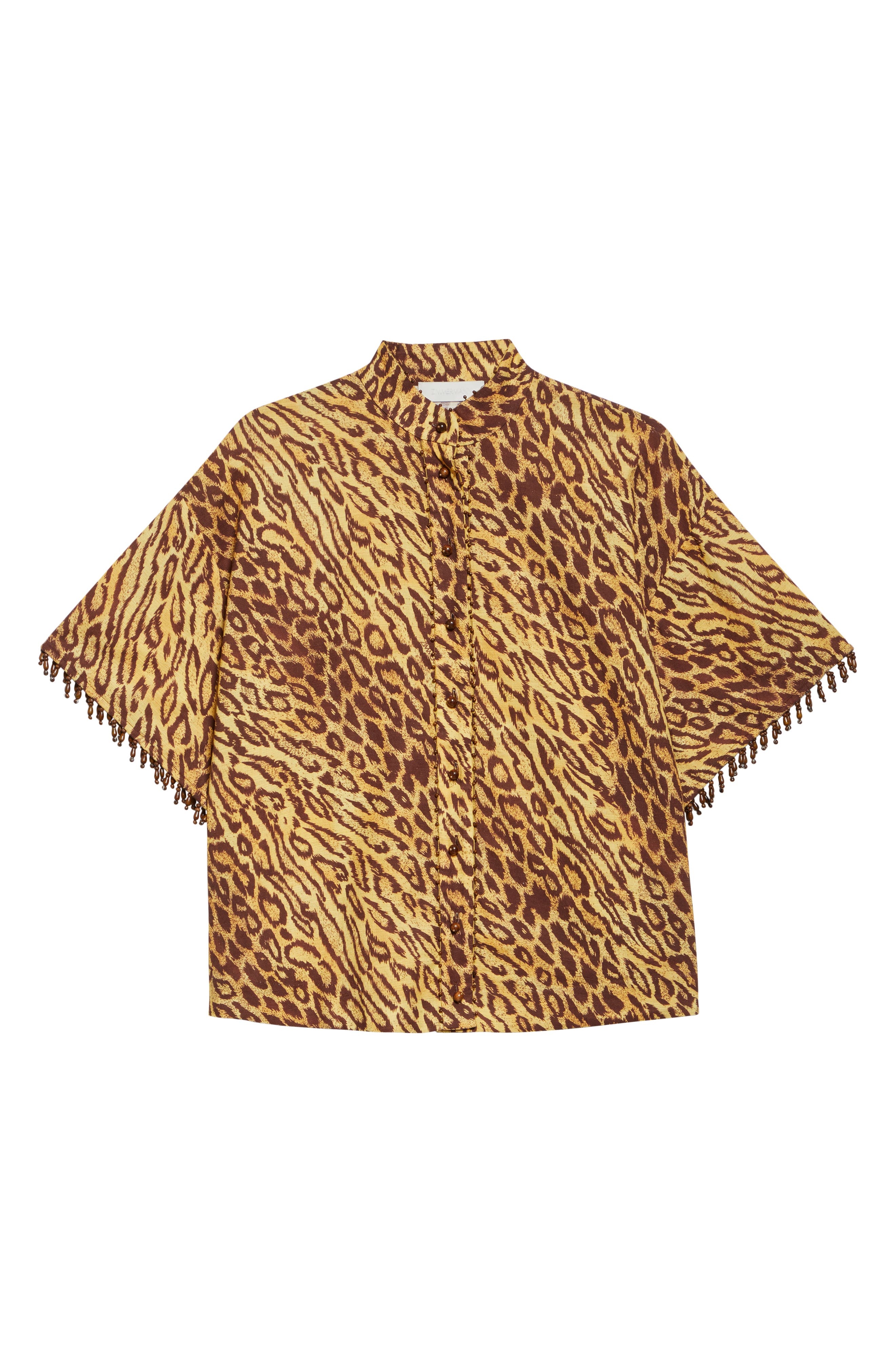 Zimmermann Coco Leopard Print Beaded Fringe Shirt at Nordstrom - 6