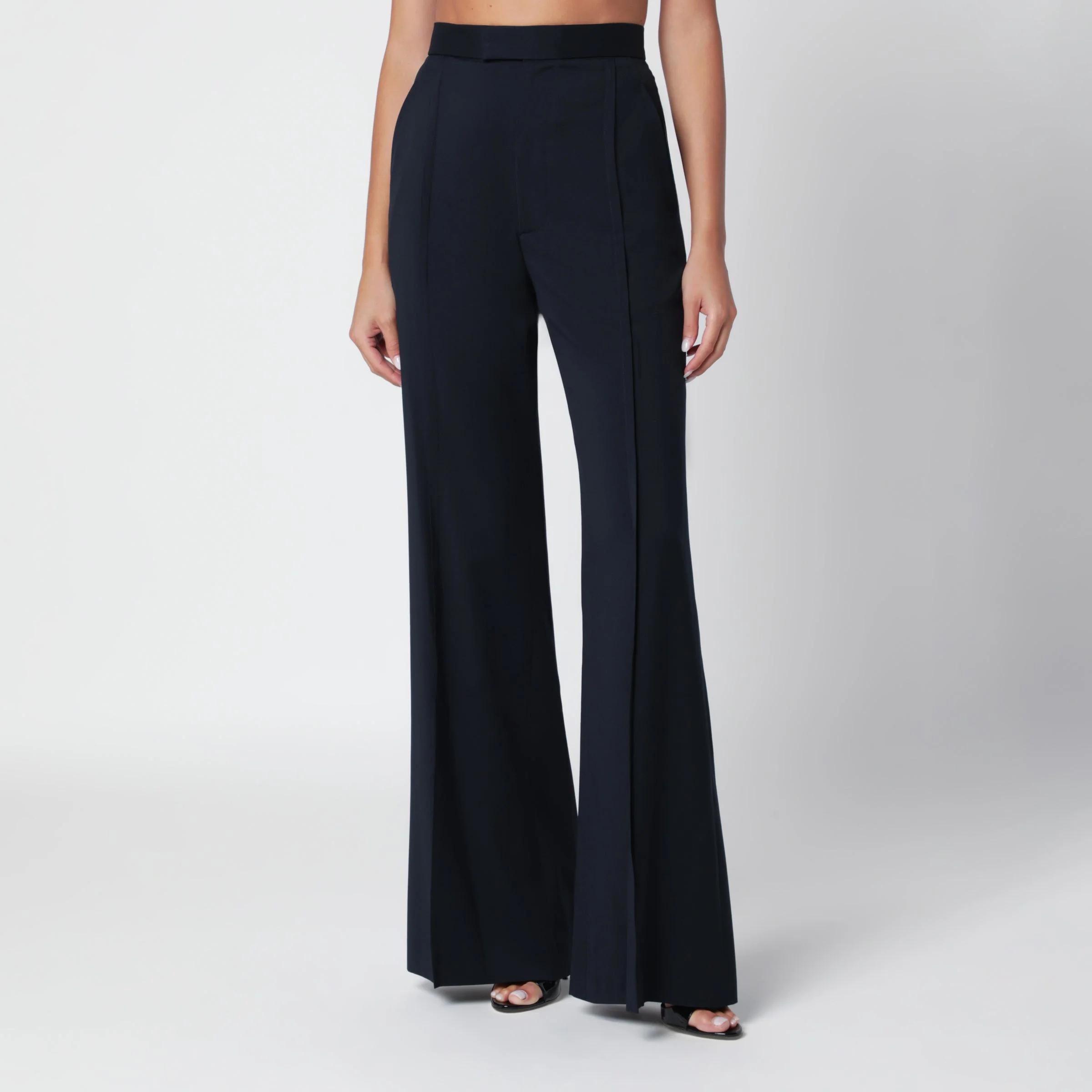 Navy Wide Leg trousers in virgin wool - 1