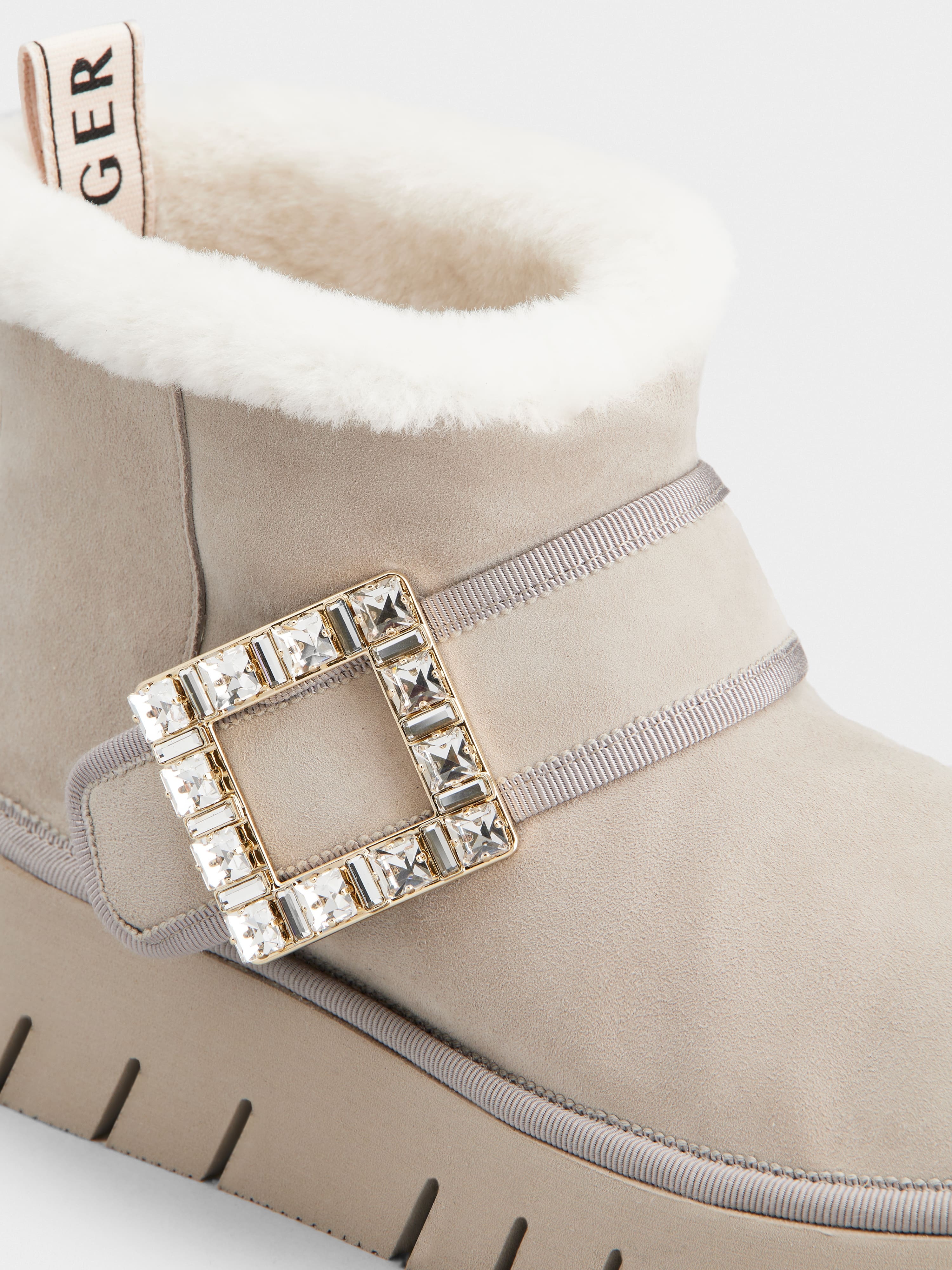 Viv' Winter Fur Strass Buckle Ankle Boots in Suede - 3