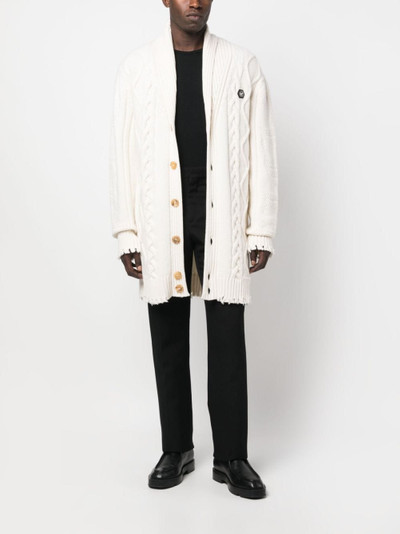 PHILIPP PLEIN cable-knit distressed-finish cardigan outlook