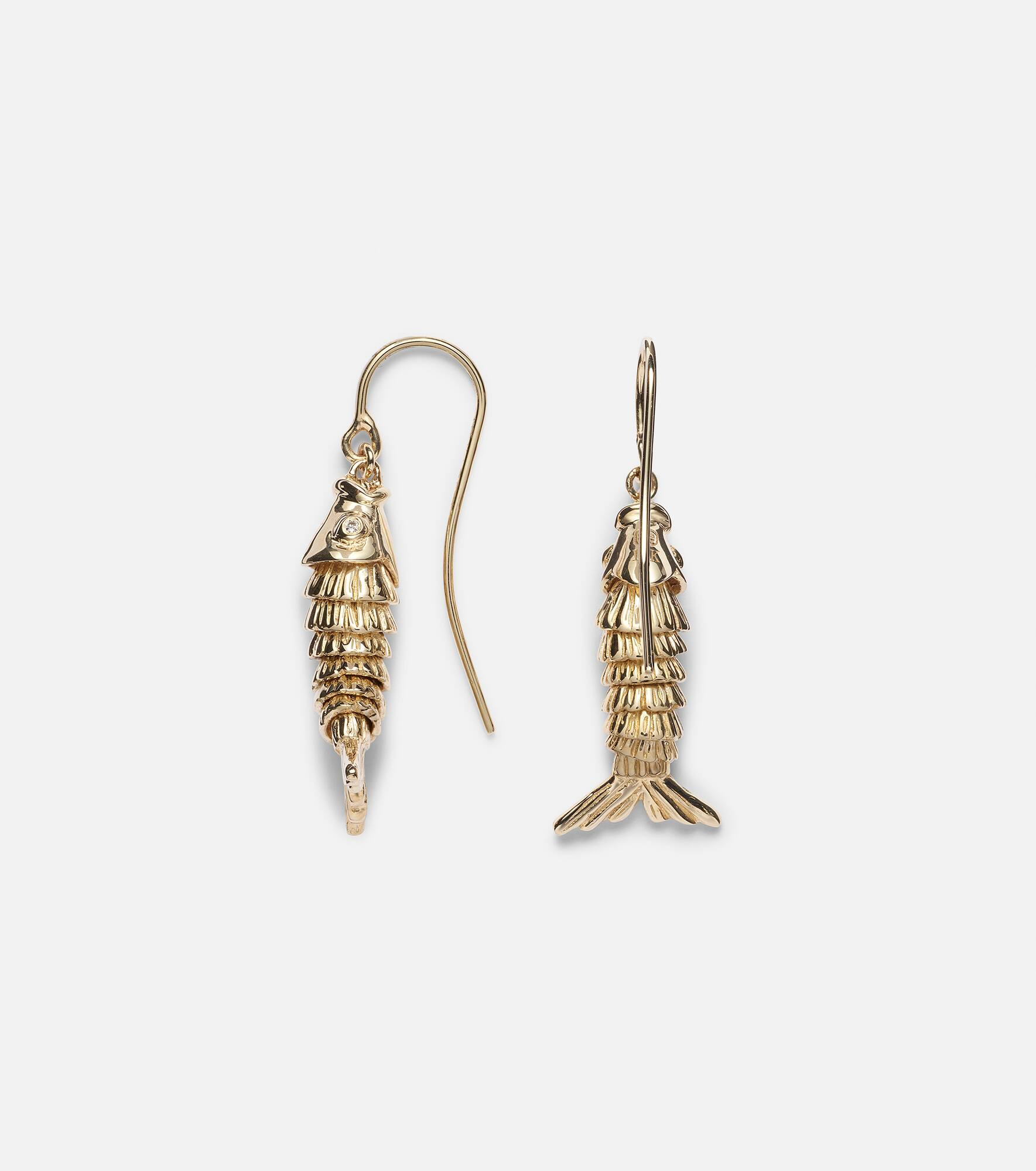 Moving Fish 14kt gold earrings with diamonds - 4