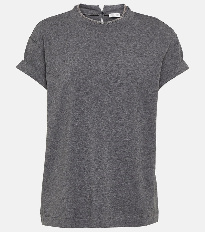 Embellished cotton-blend T-shirt - 1