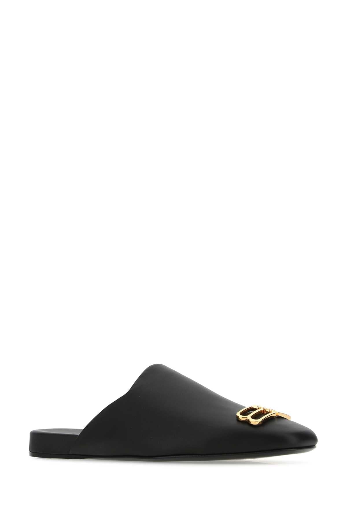Balenciaga Men Black Leather Cosy Bb Slippers - 2