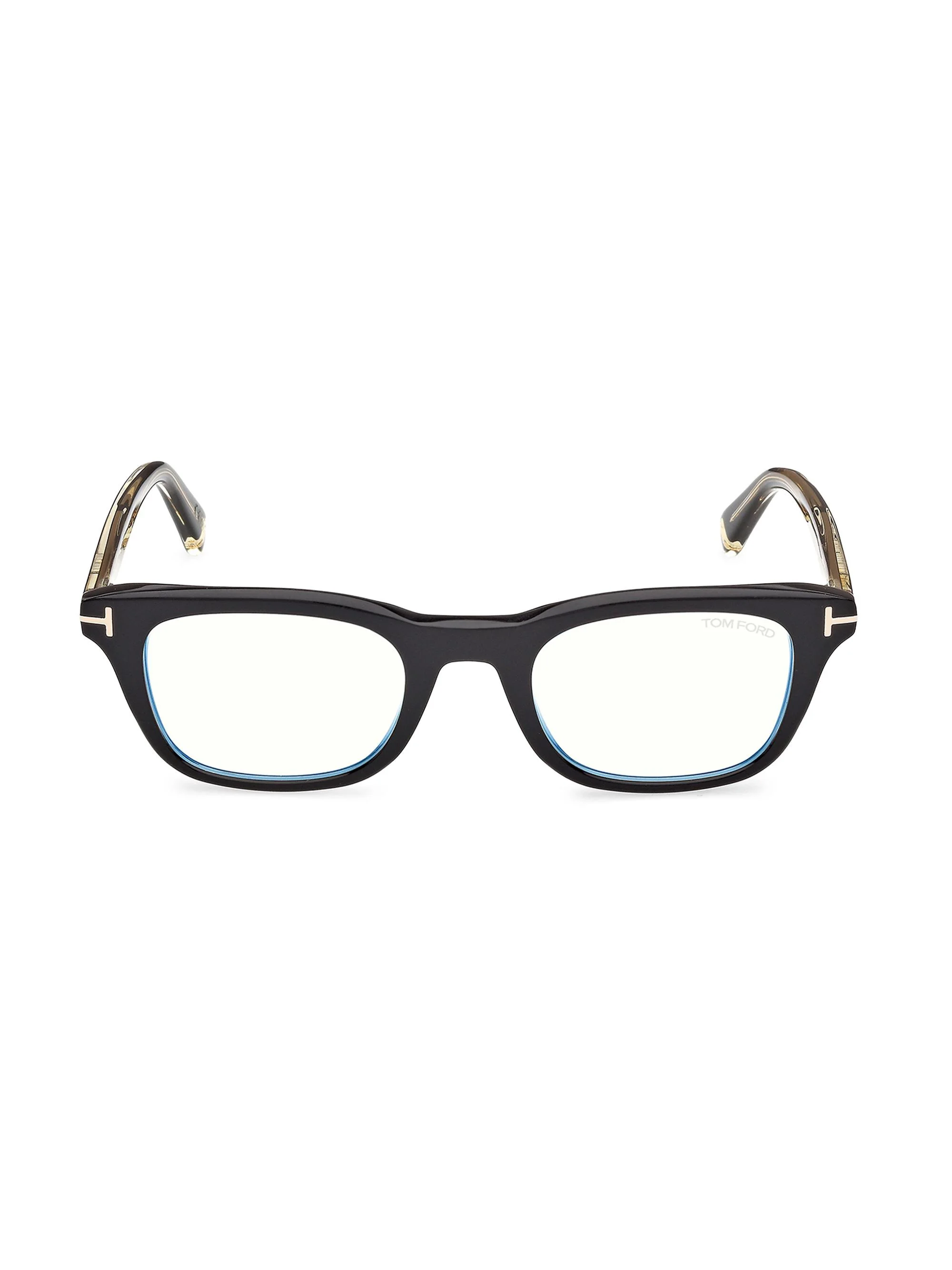 Men's 50MM Blue Block Rectangular Eyeglasses - Black - 1