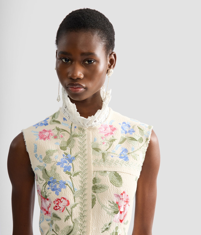 EMBROIDERED COTTON TWILL HOURGLASS MIDI DRESS 5