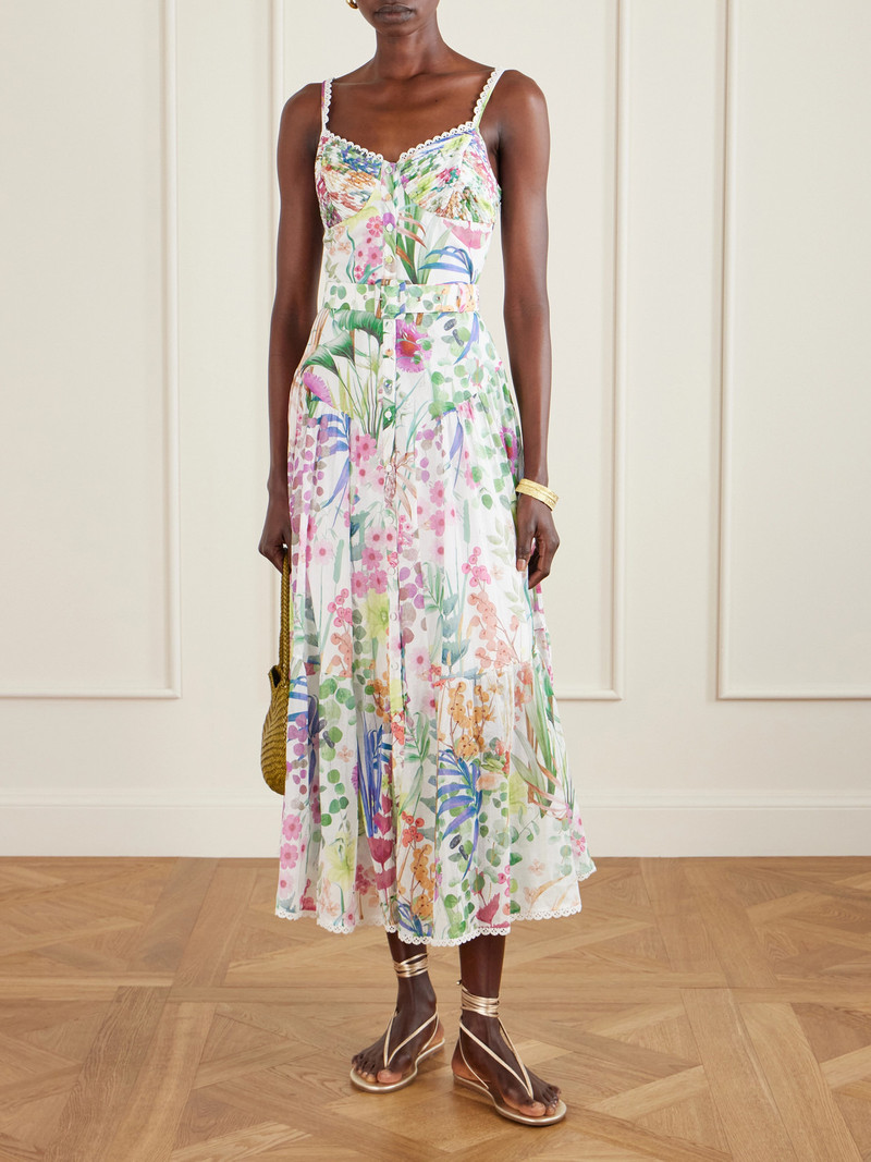 Charo Ruiz Cael Pleated Paneled Floral-print Cotton-blend Voile Midi Dress outlook