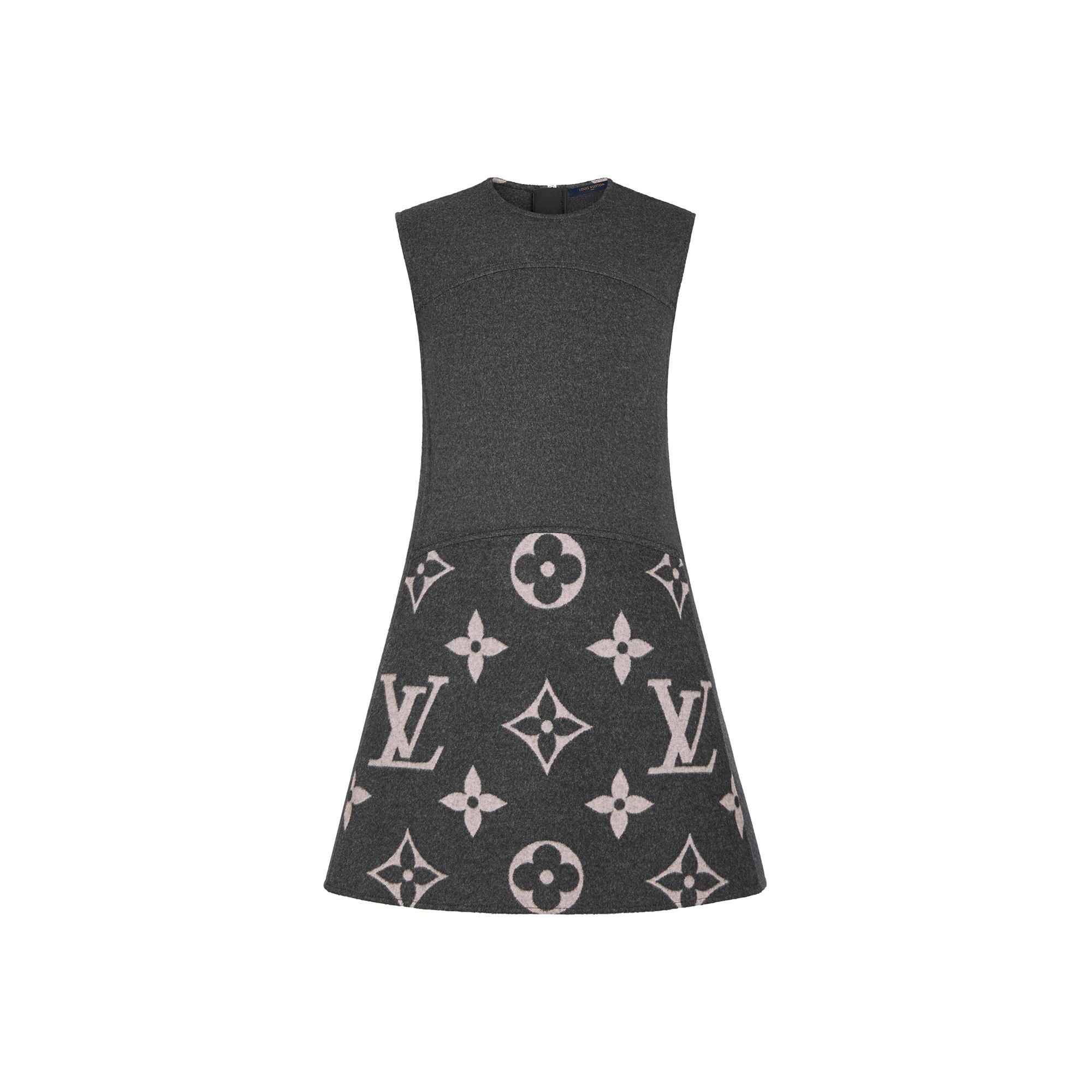 Sleeveless A-Line Dress In Wool-Silk Blend With Macro-Monogram - 1