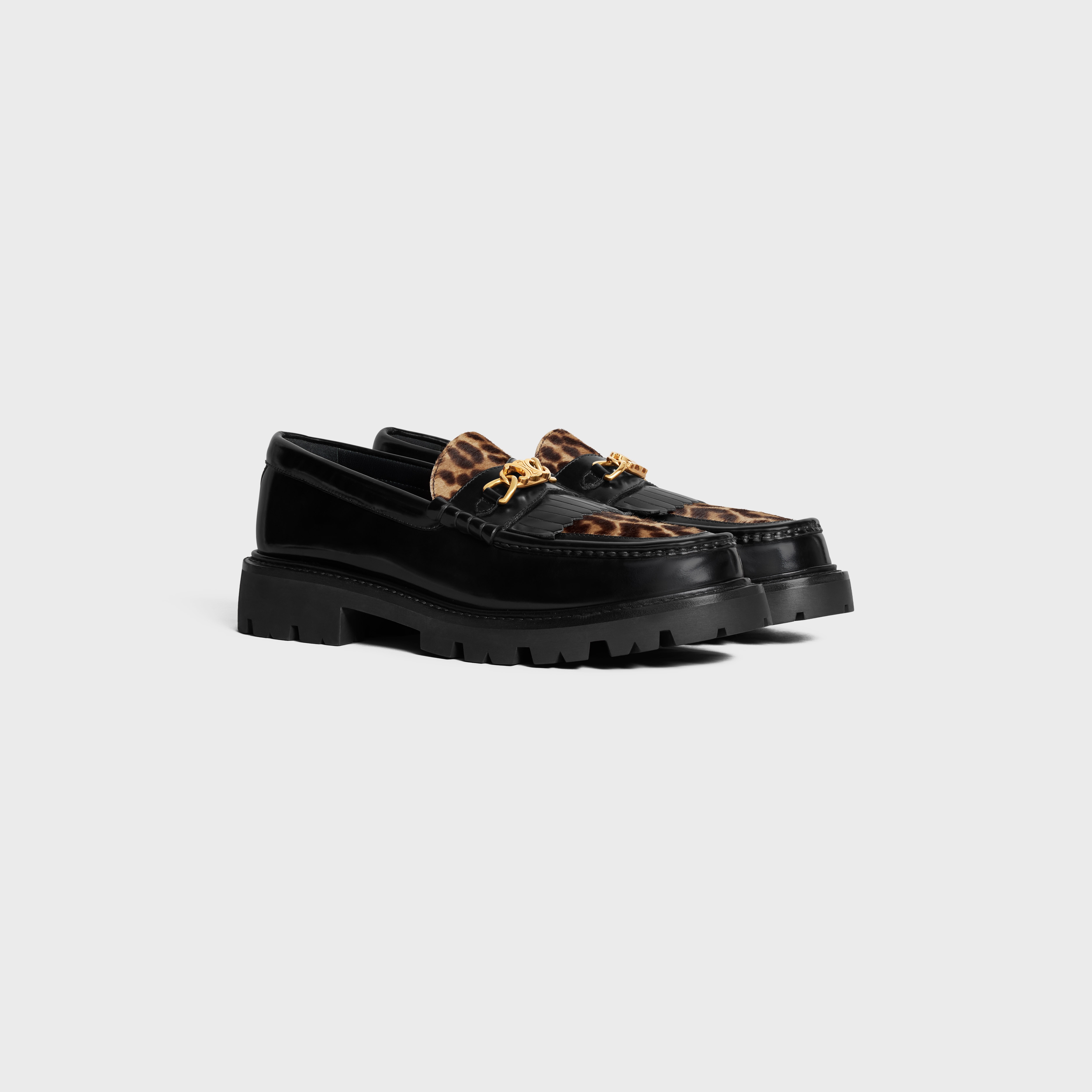 MARGARET LOAFER WITH TRIOMPHE in POLISHED BULL & LEOPARD PRINTED HAIRY CALFSKIN CAL - 2