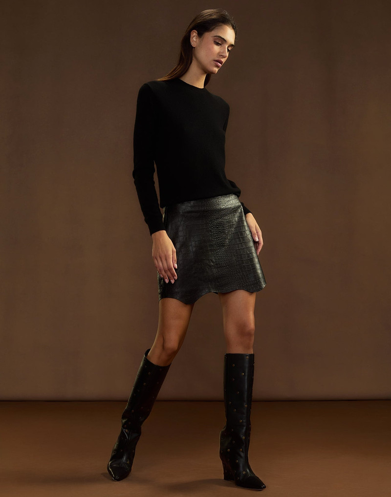 CYNTHIA ROWLEY Embossed Leather Skirt outlook