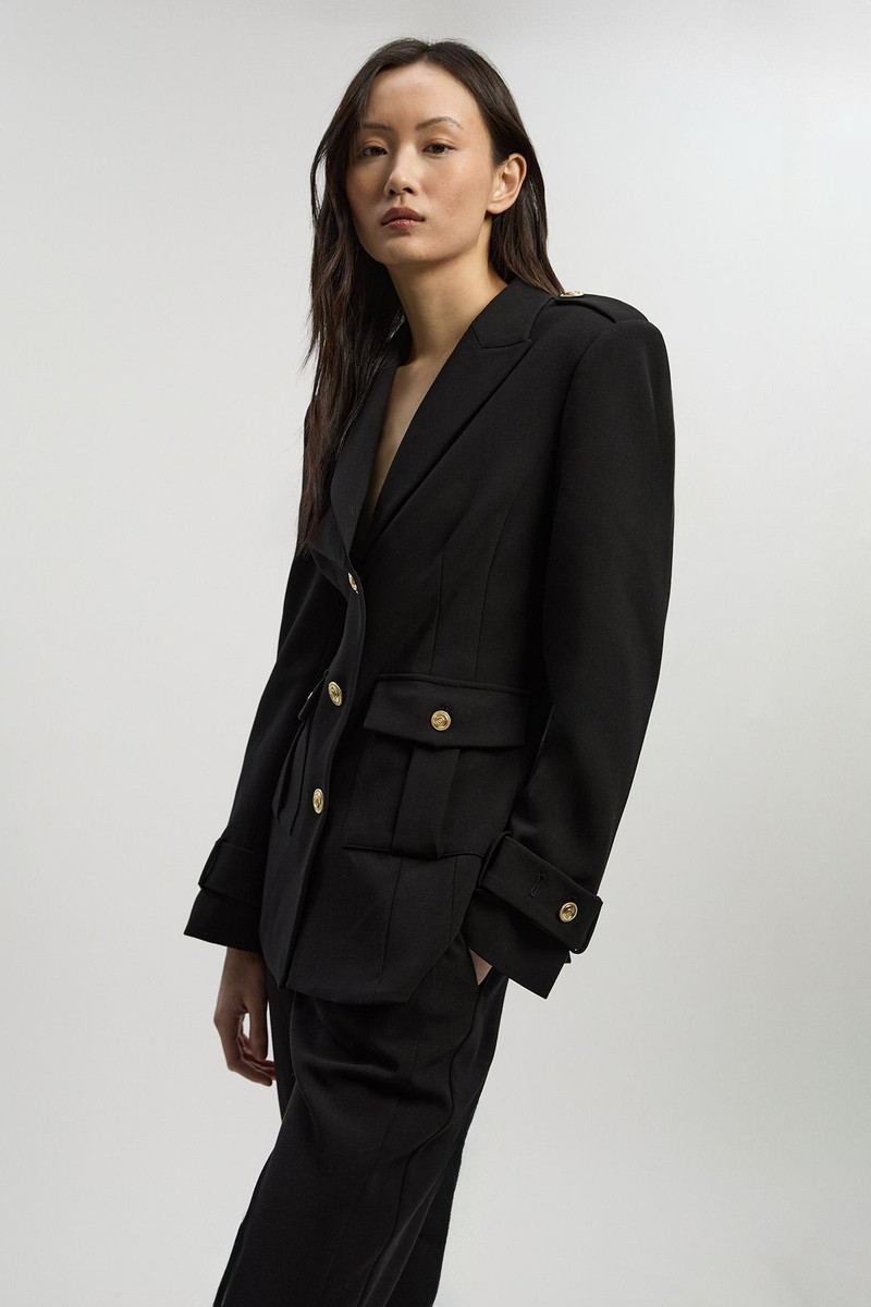 KAREN MILLEN Petite Compact Stretch Tailored Military Single Breasted Blazer outlook