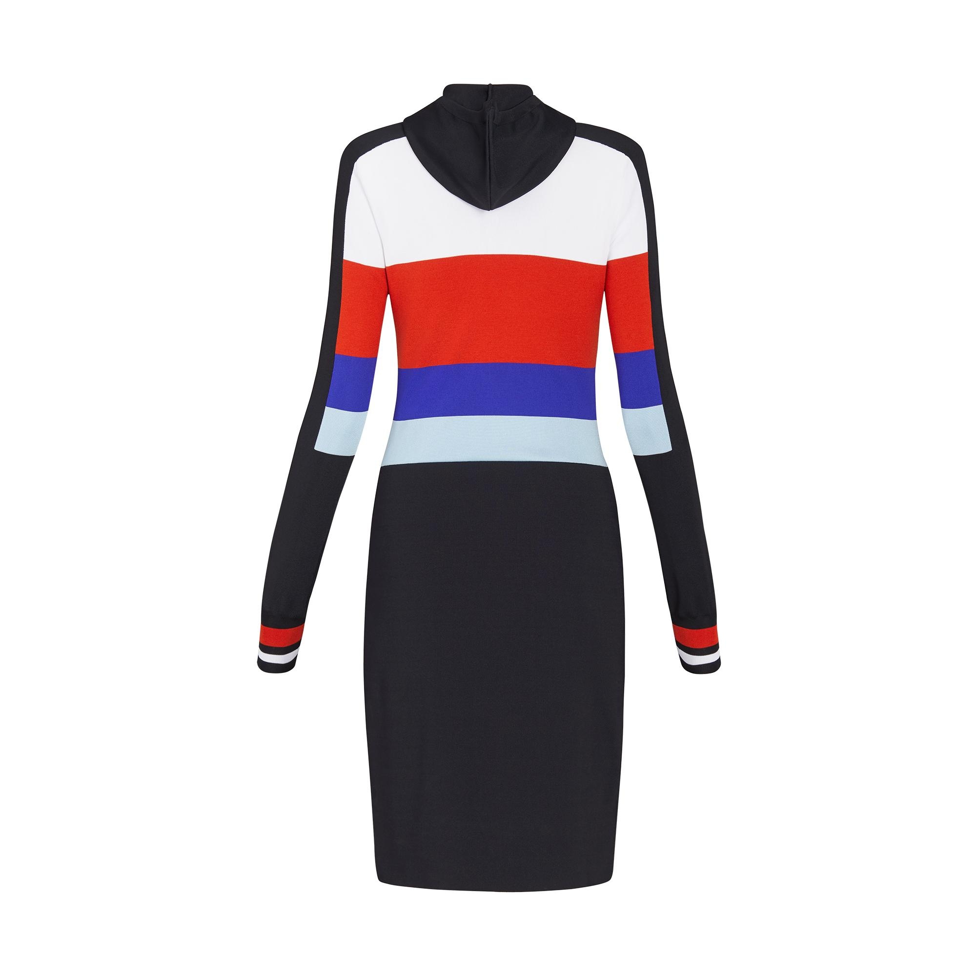 Long-sleeved Colorblock Hooded Knit Dress - 3