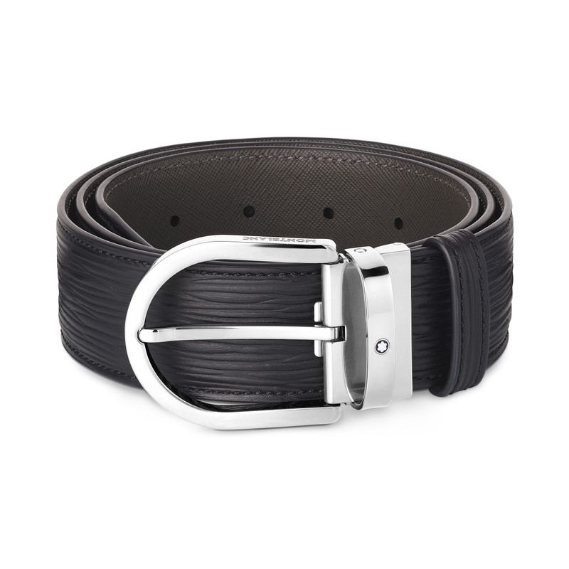 Horseshoe buckle printed black 40 mm leather belt 1