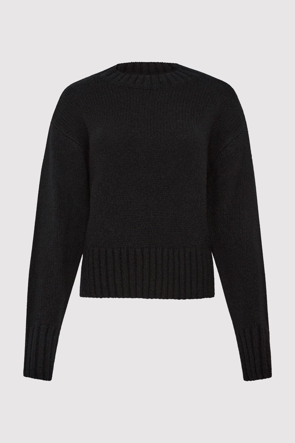 Wool Cashmere Blend Sweater - Black - 1