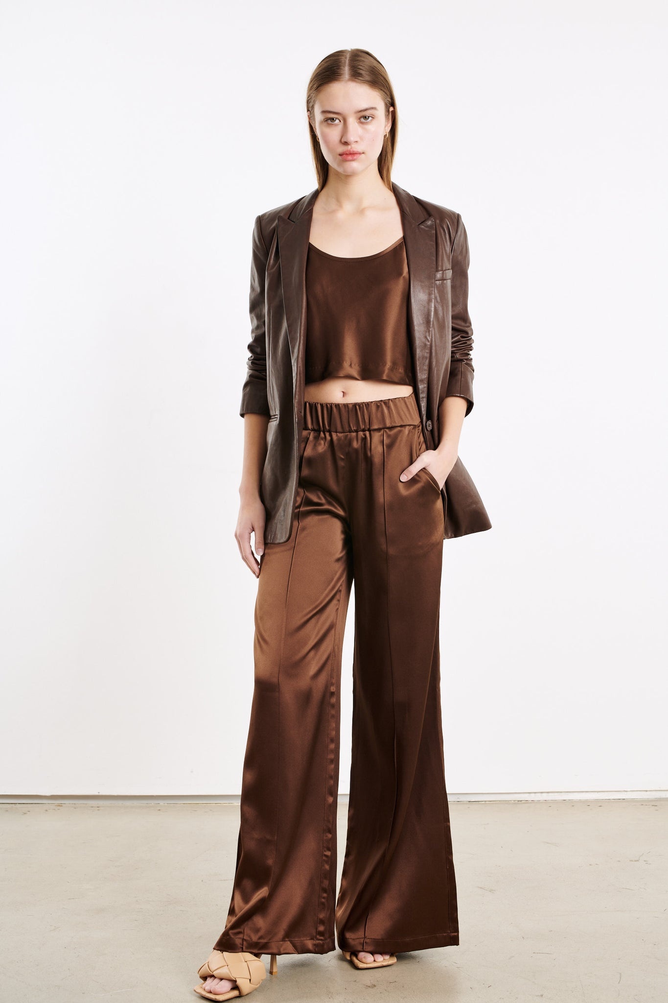 DARK CHOCOLATE SILK CROPPED CAMI - 3